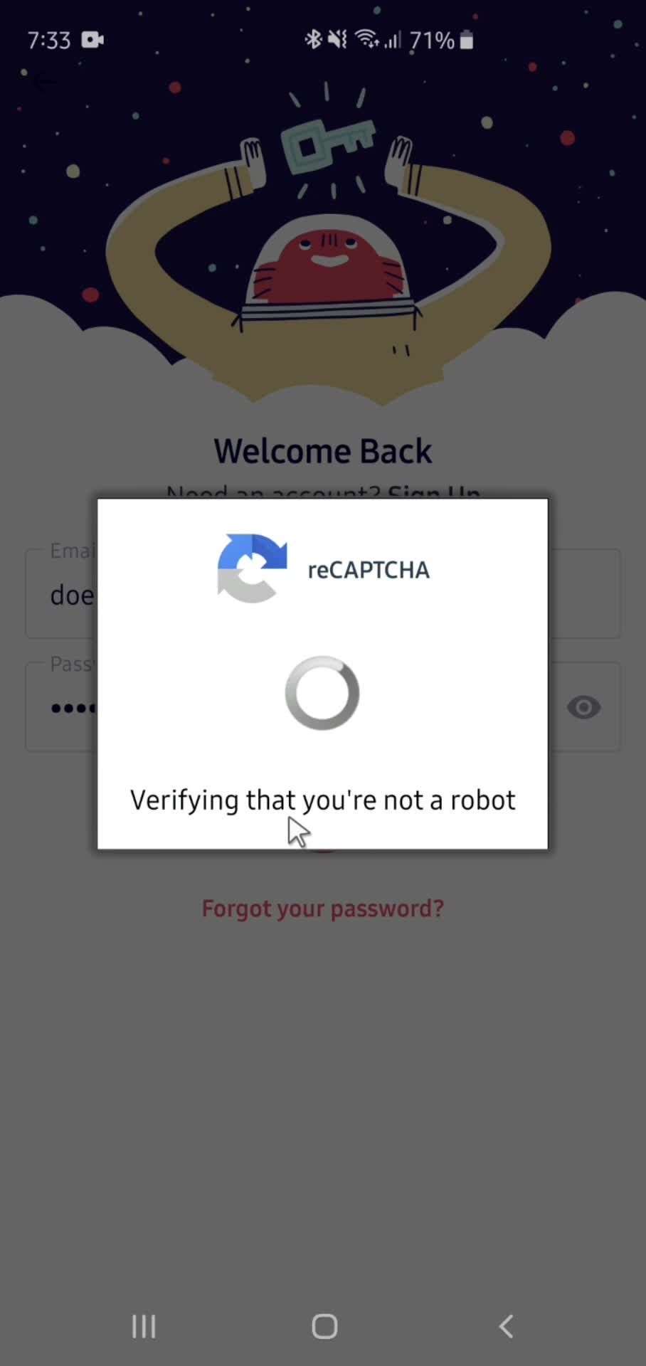 Logging in screenshot