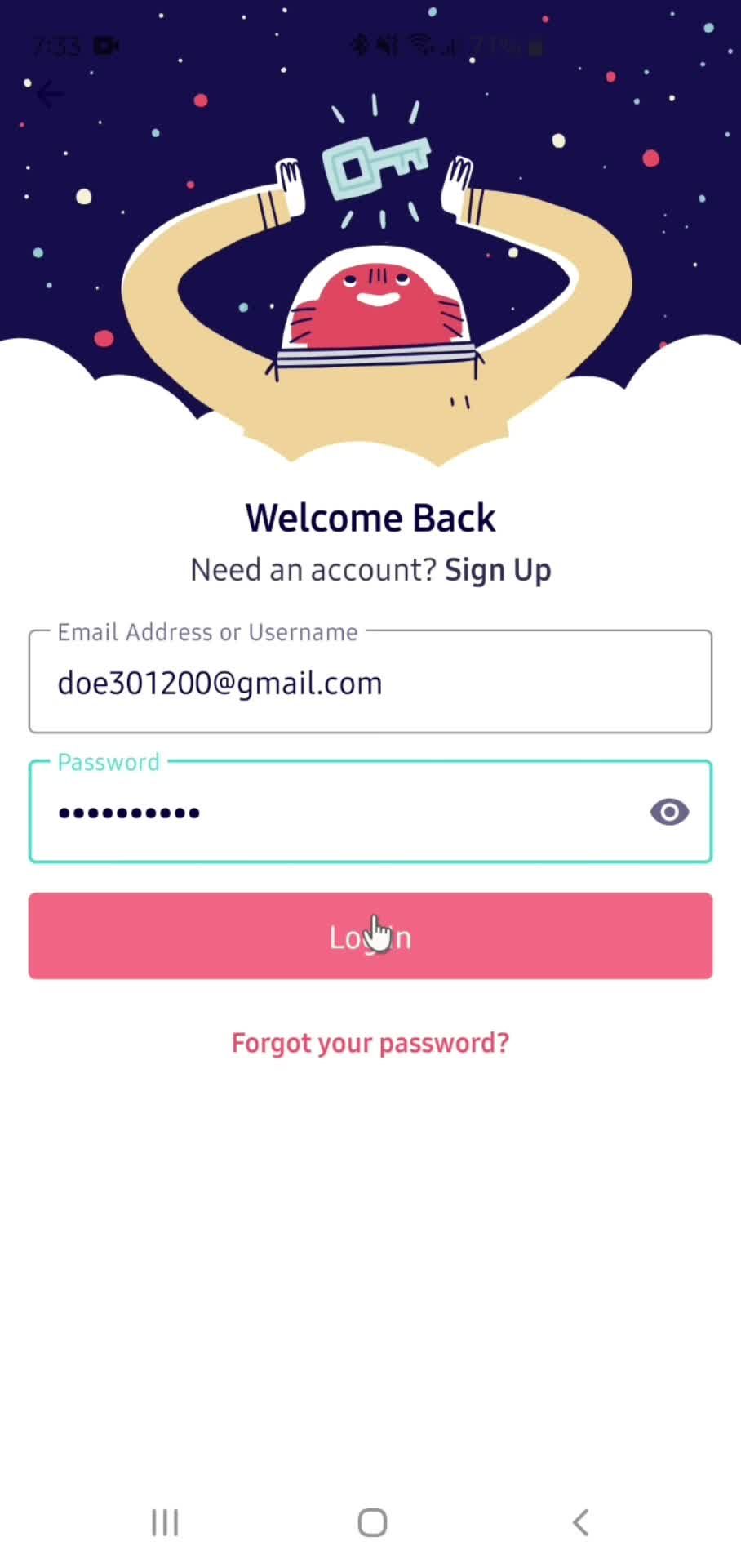 Logging in screenshot