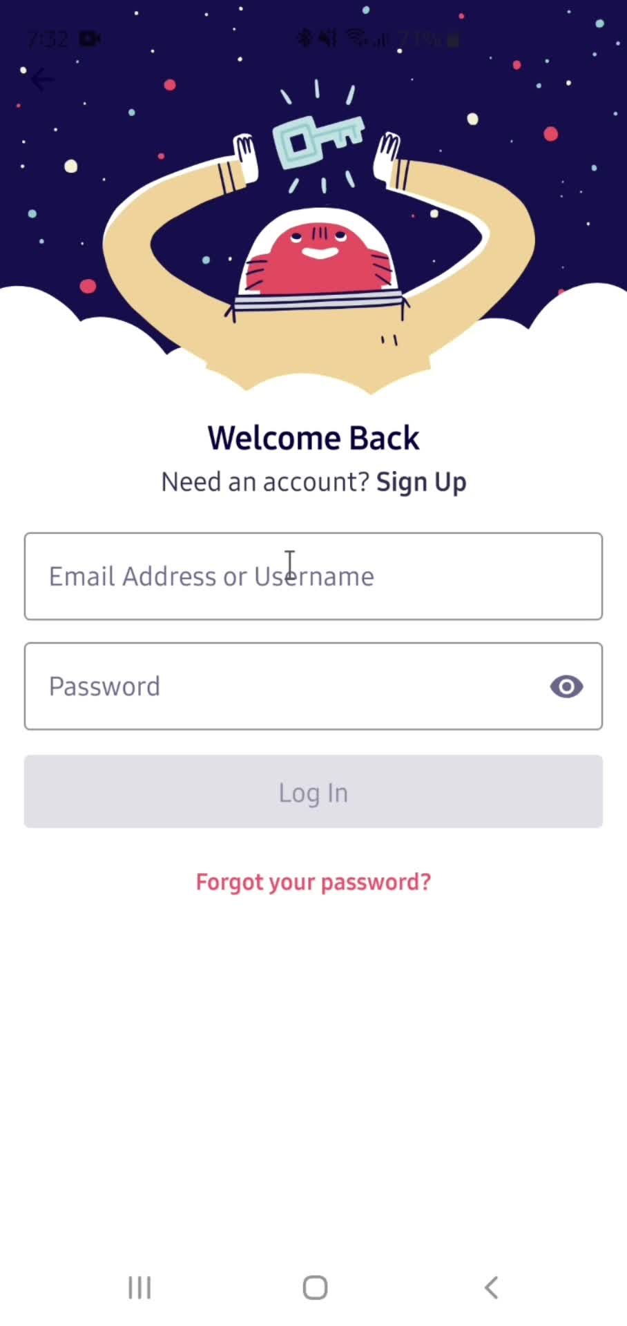 Logging in screenshot