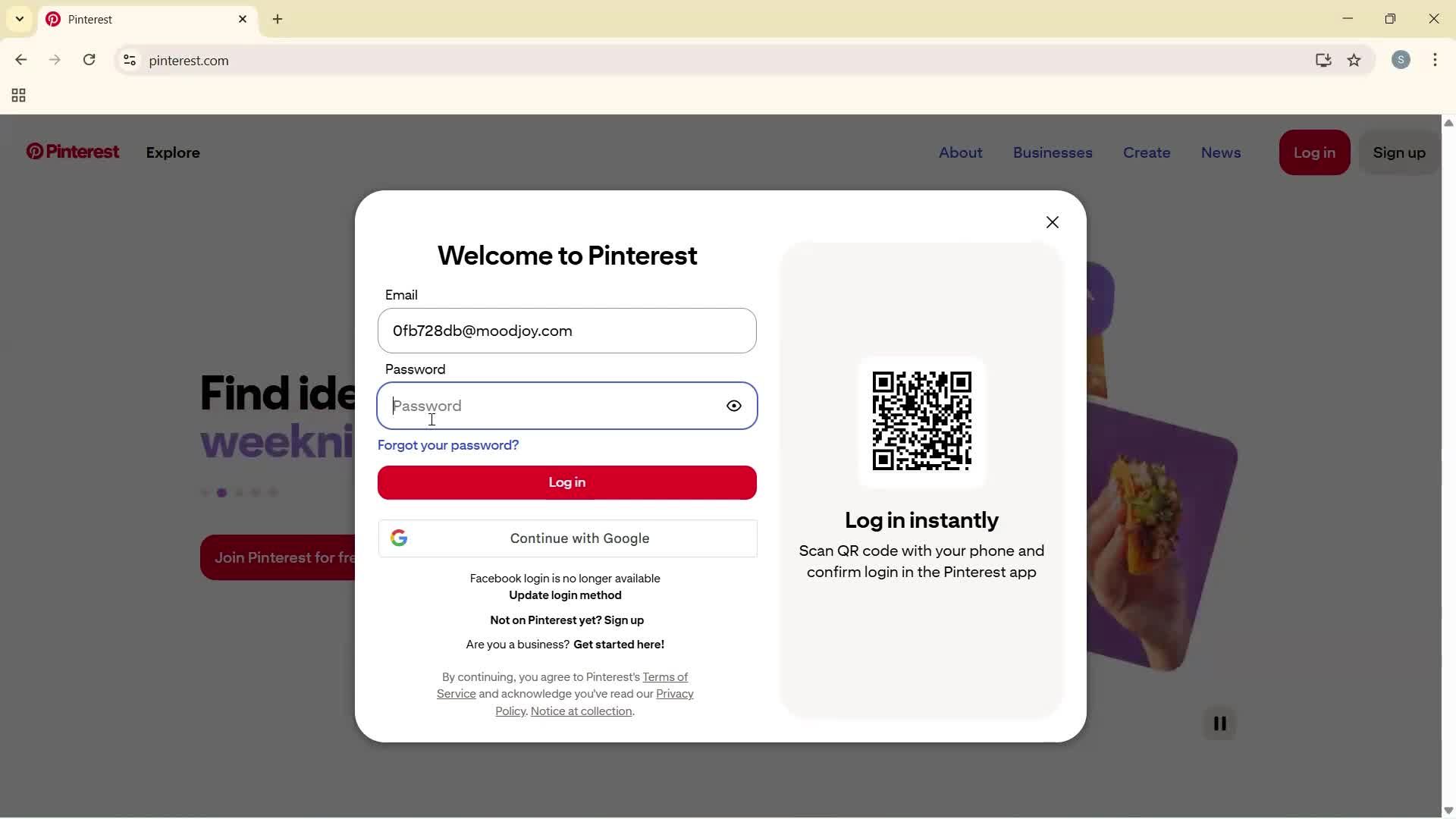 Logging in screenshot