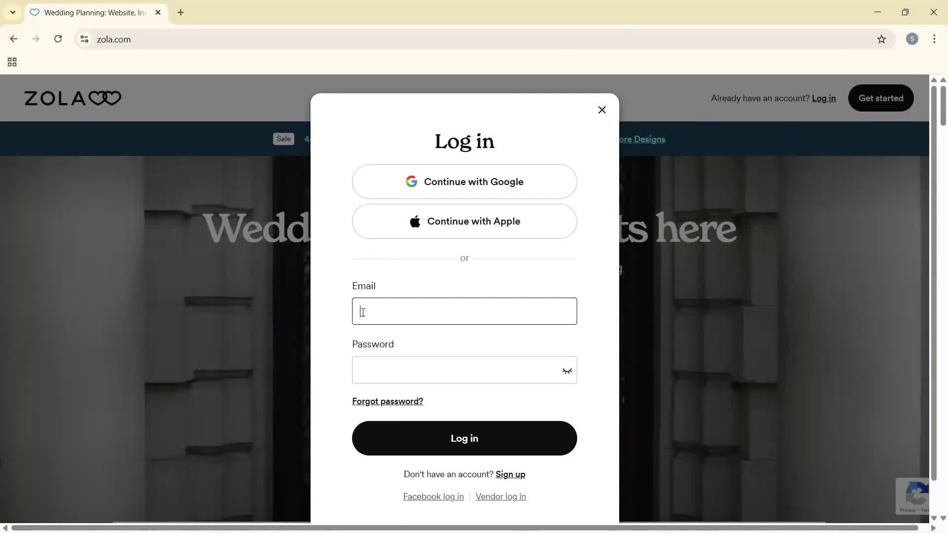 Logging in screenshot