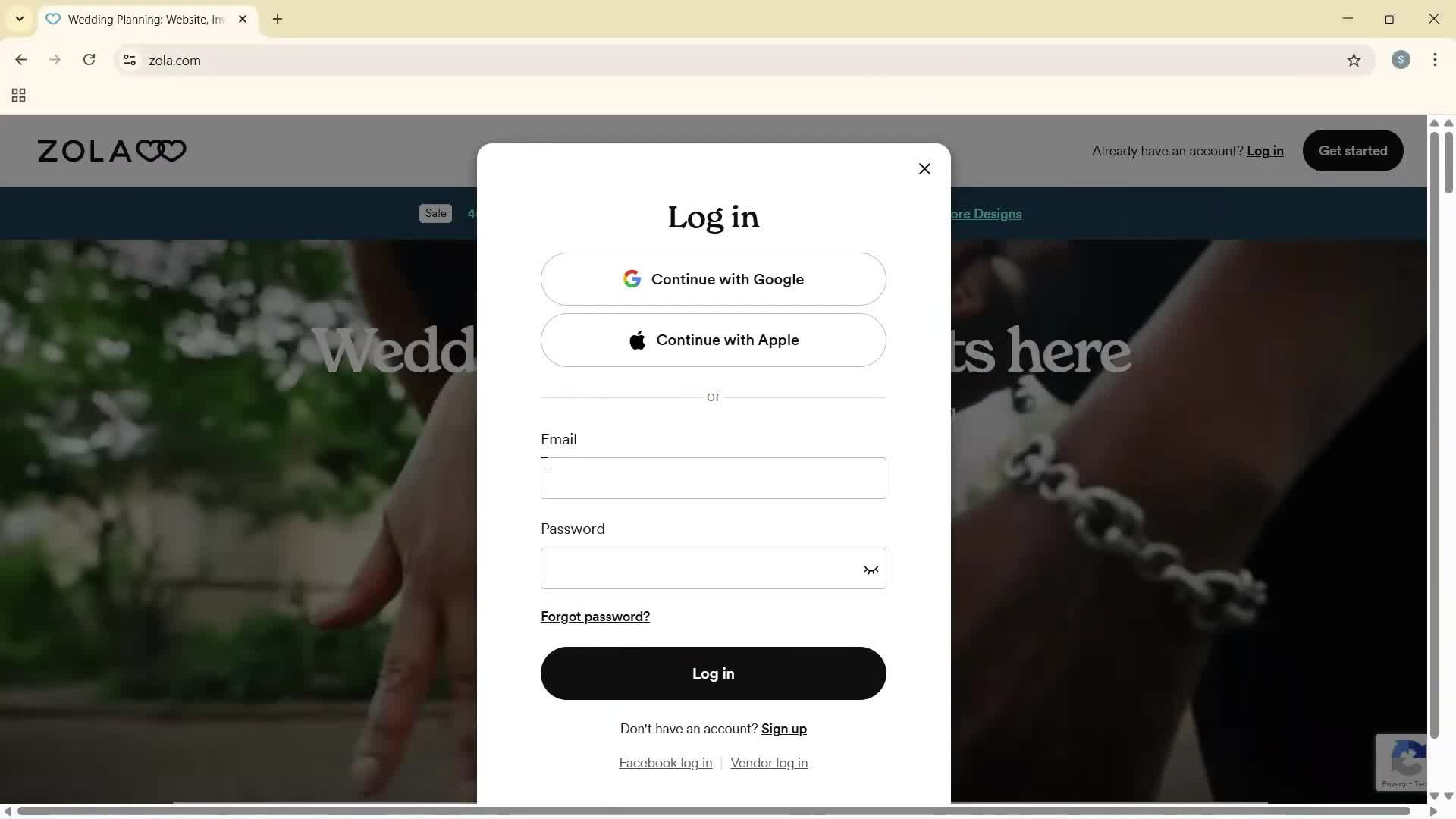 Logging in screenshot
