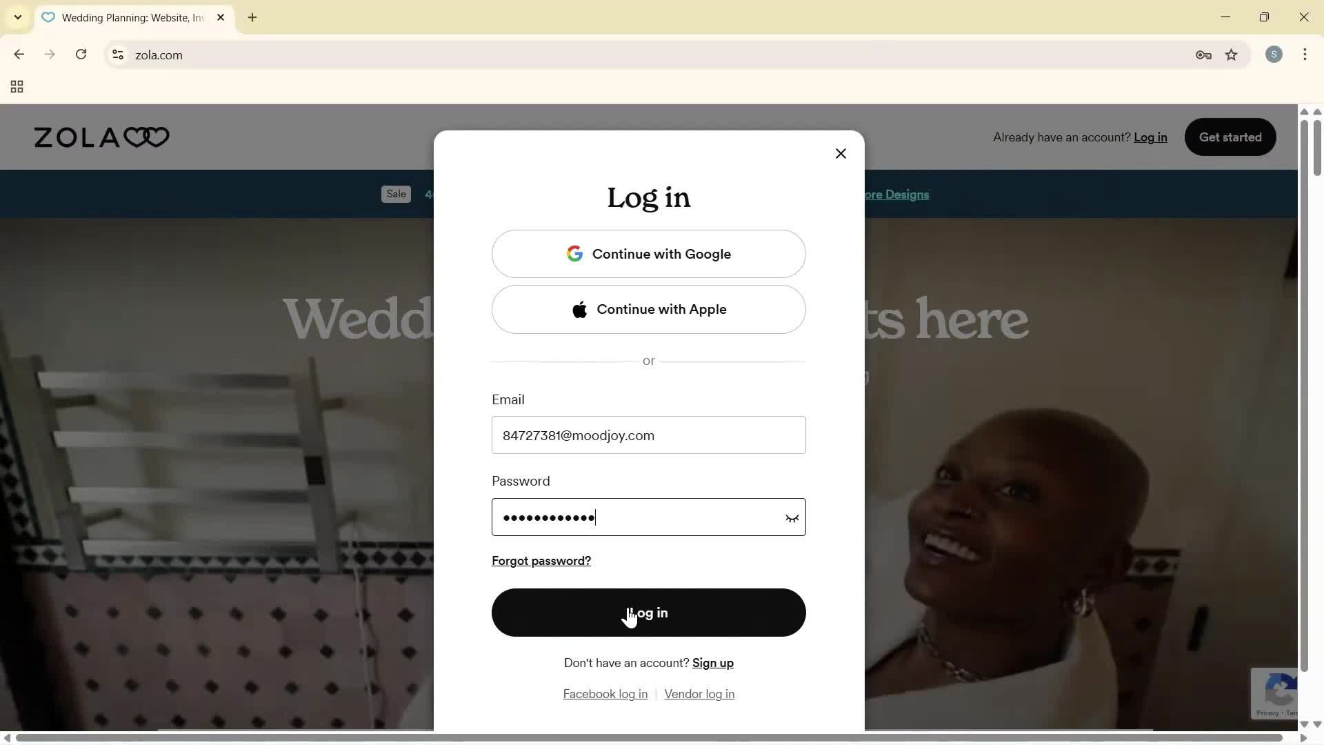 Logging in screenshot