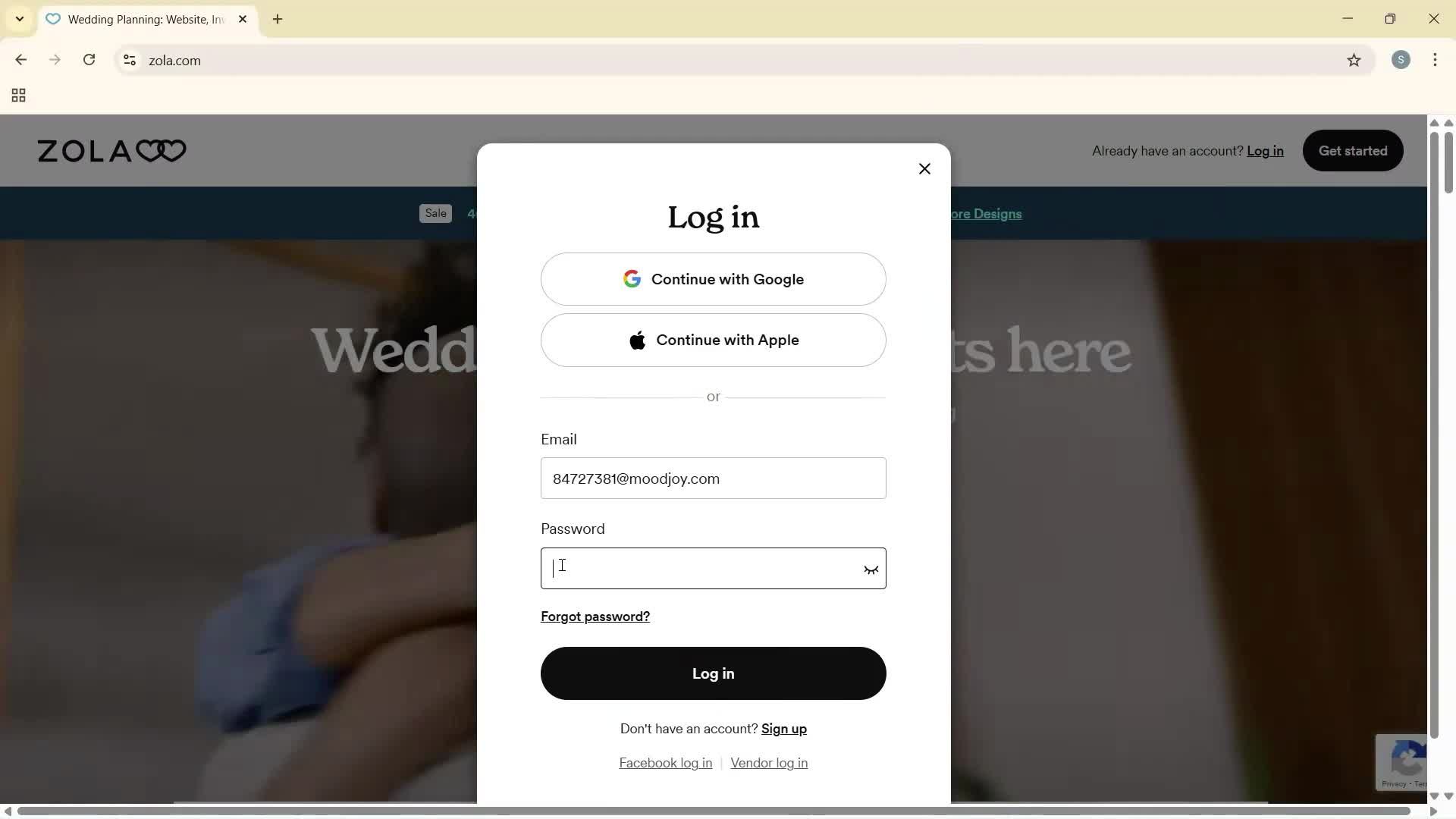Logging in screenshot