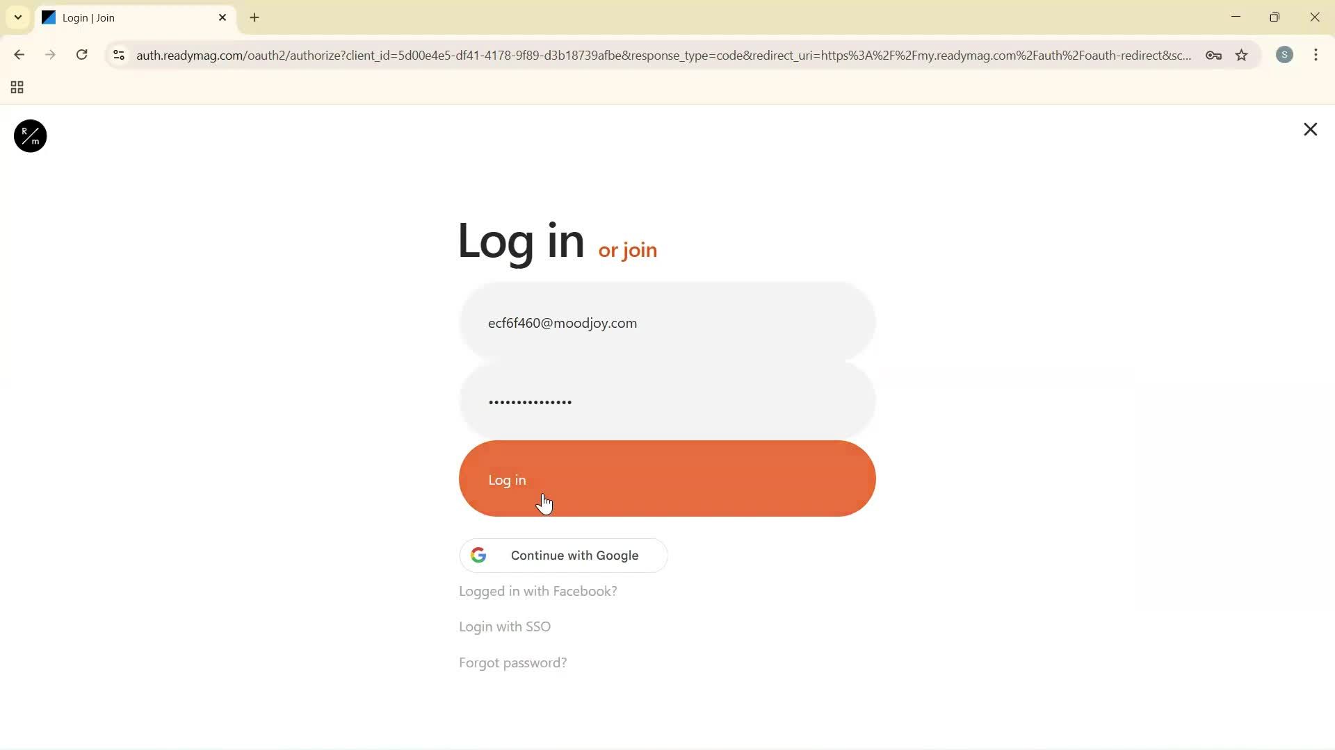 Logging in screenshot