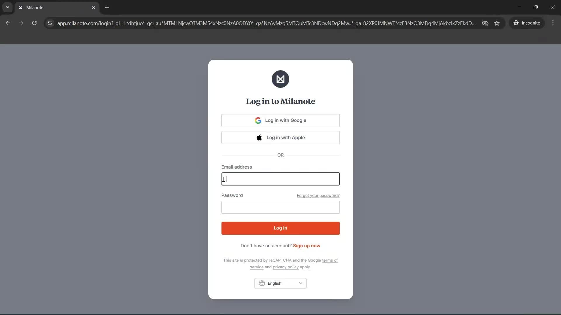Logging in screenshot