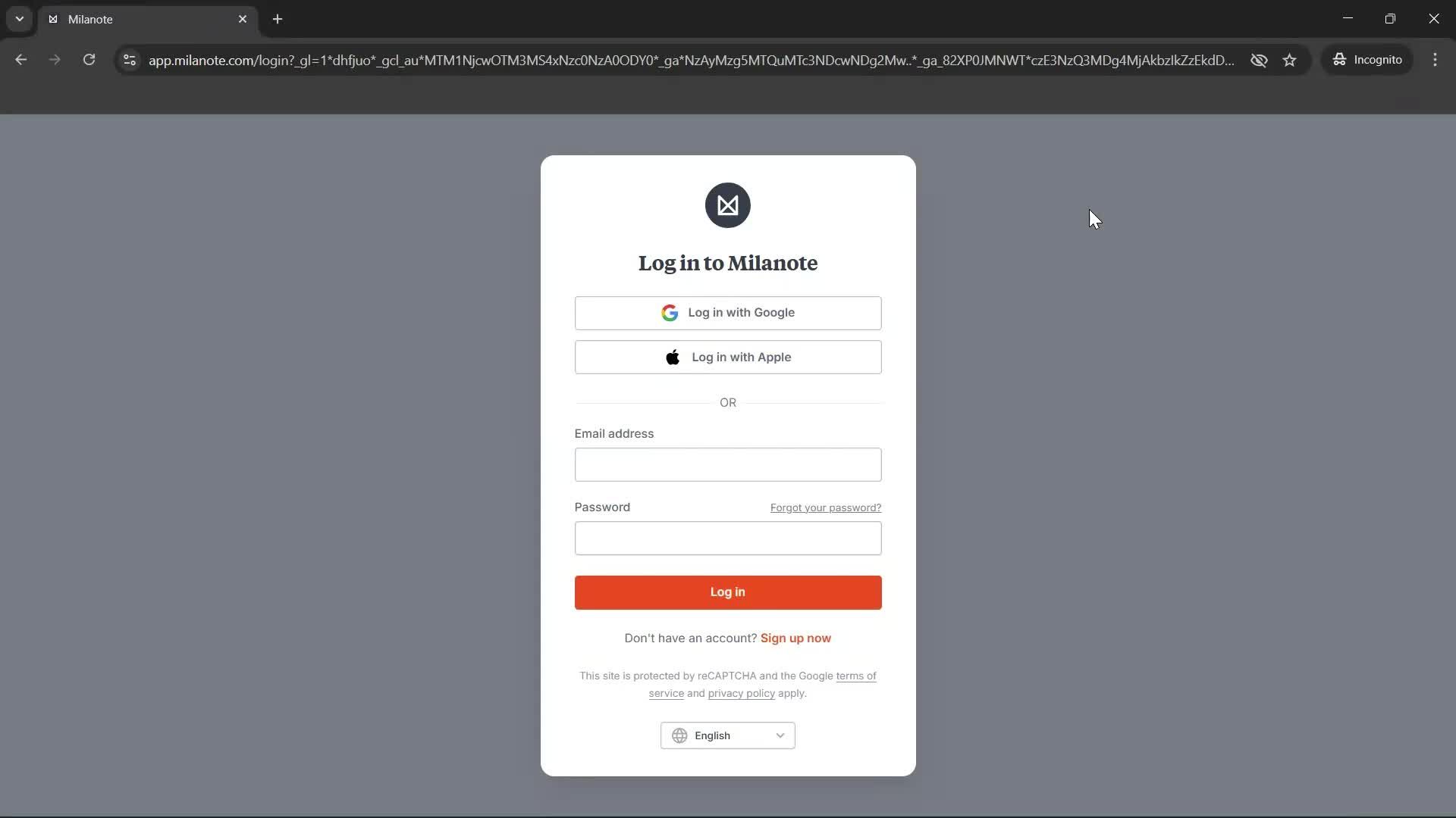 Logging in screenshot