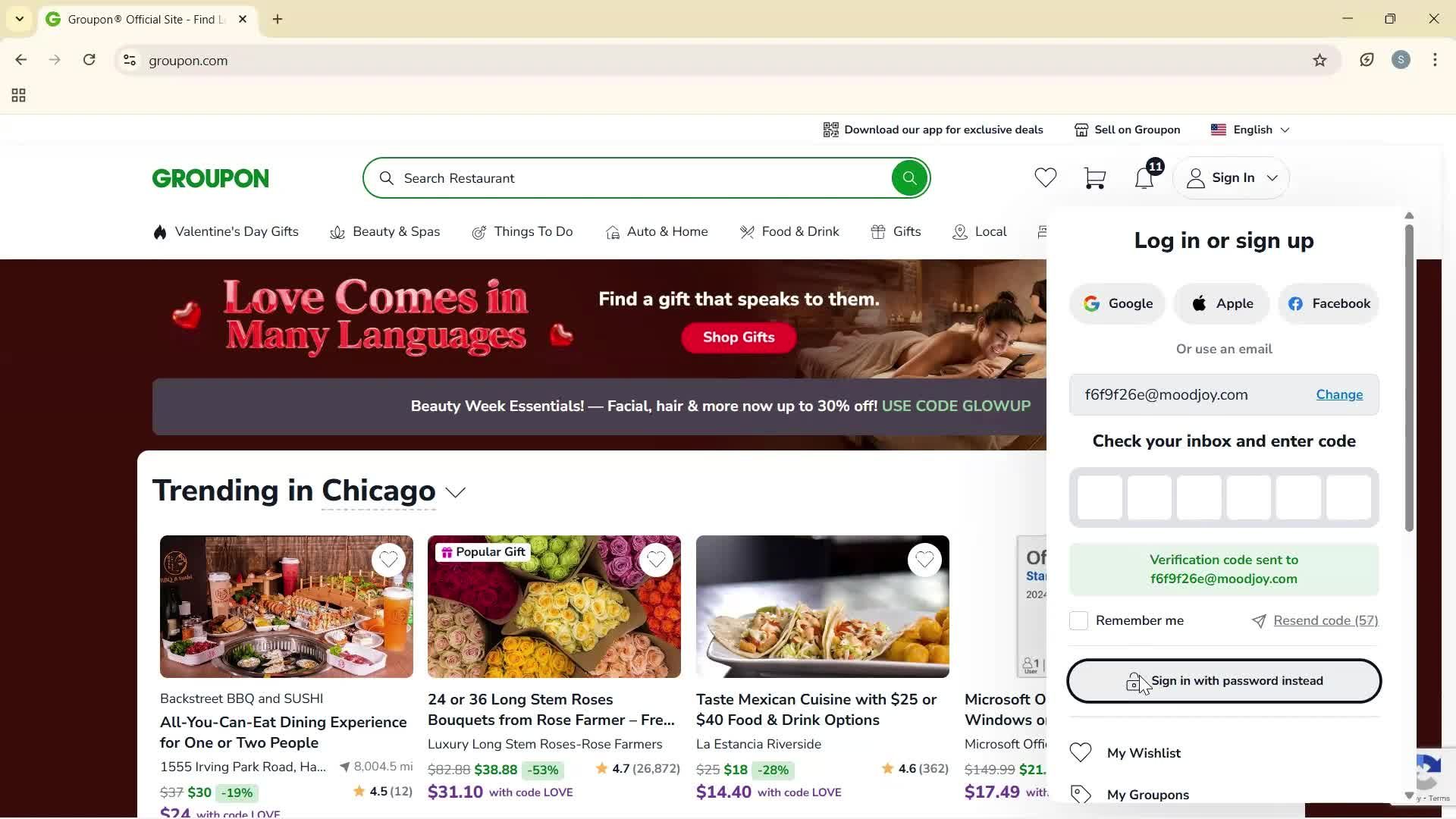 Logging in screenshot