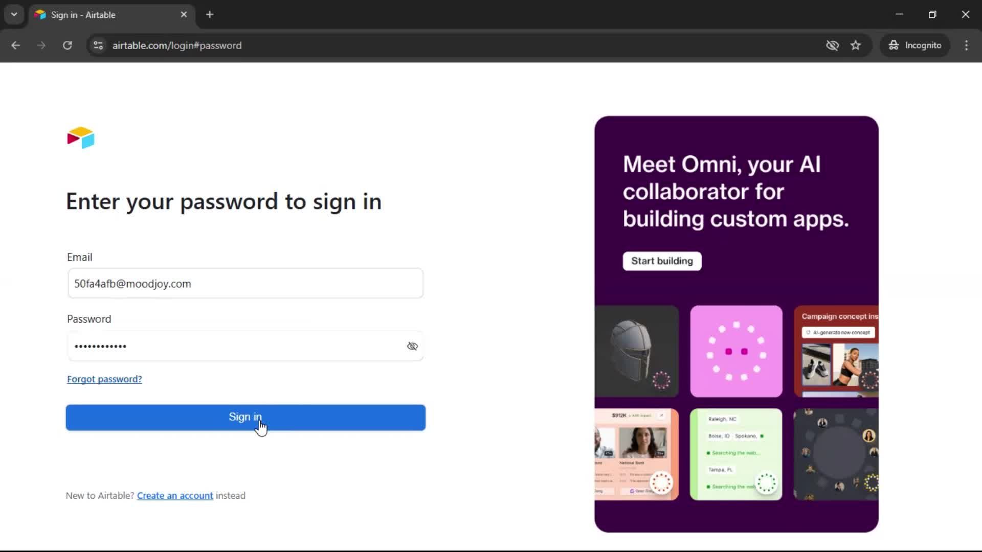 Logging in screenshot