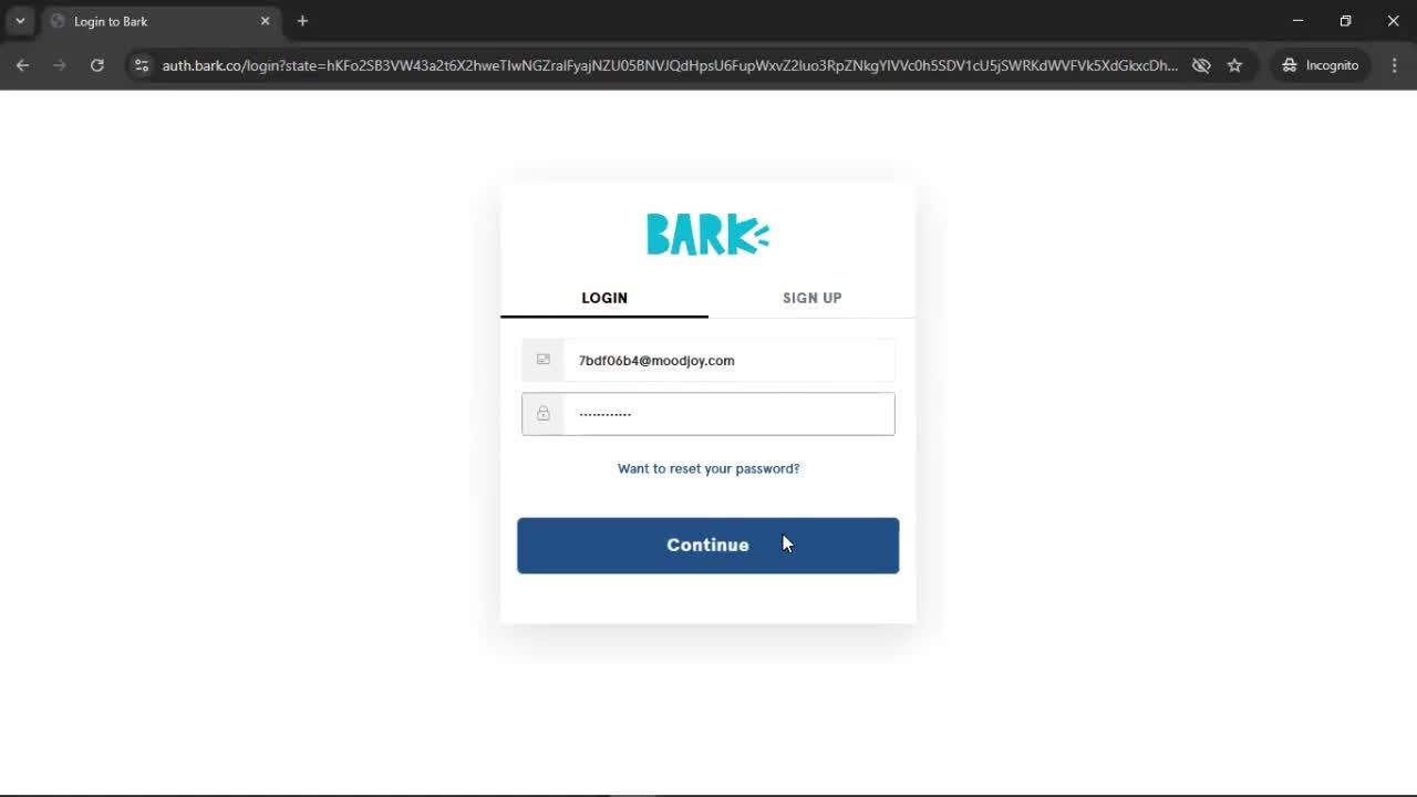 Logging in screenshot