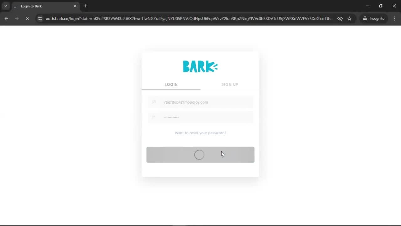 Logging in screenshot