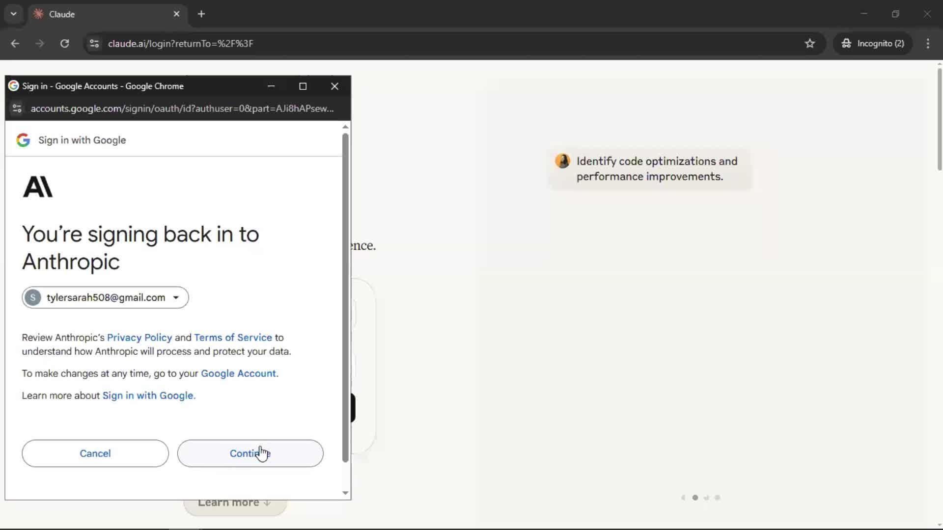Logging in screenshot