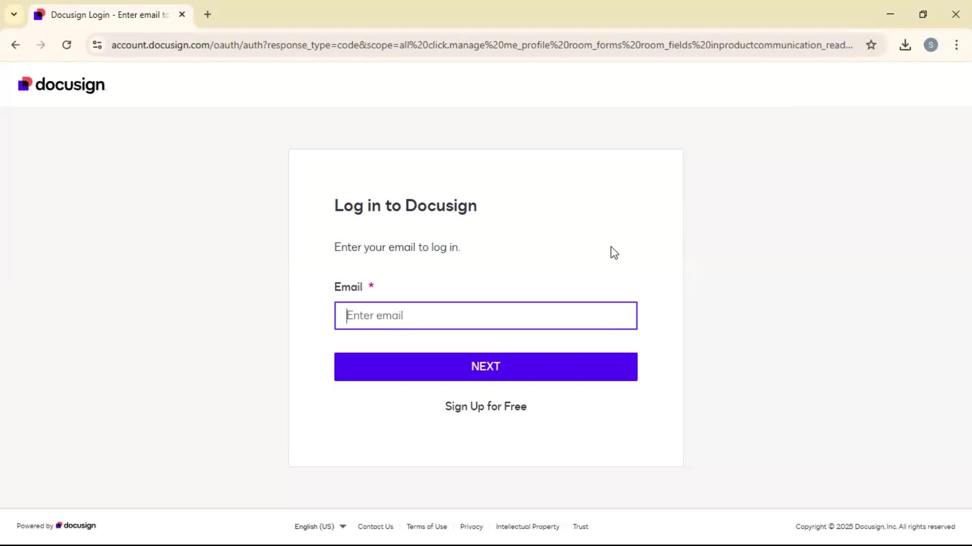 Logging in screenshot