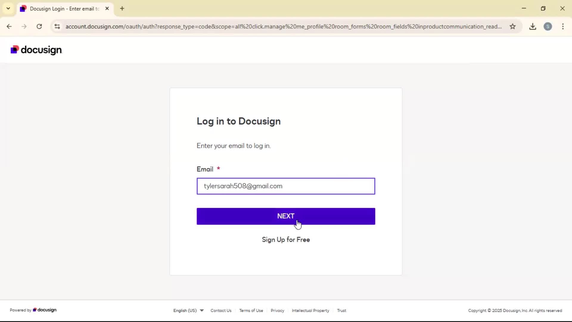 Logging in screenshot