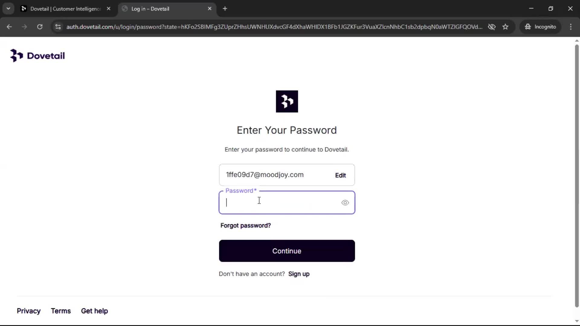 Logging in screenshot