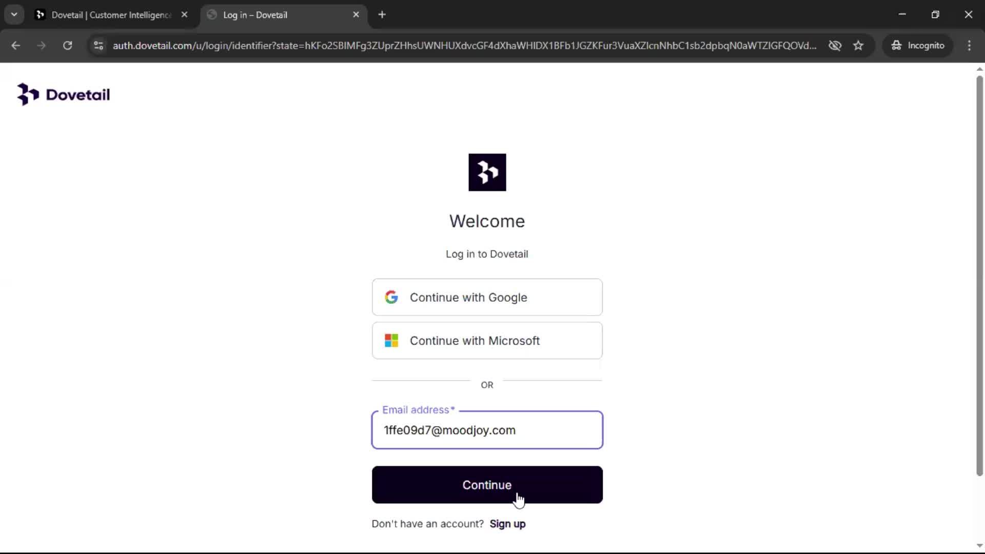 Logging in screenshot