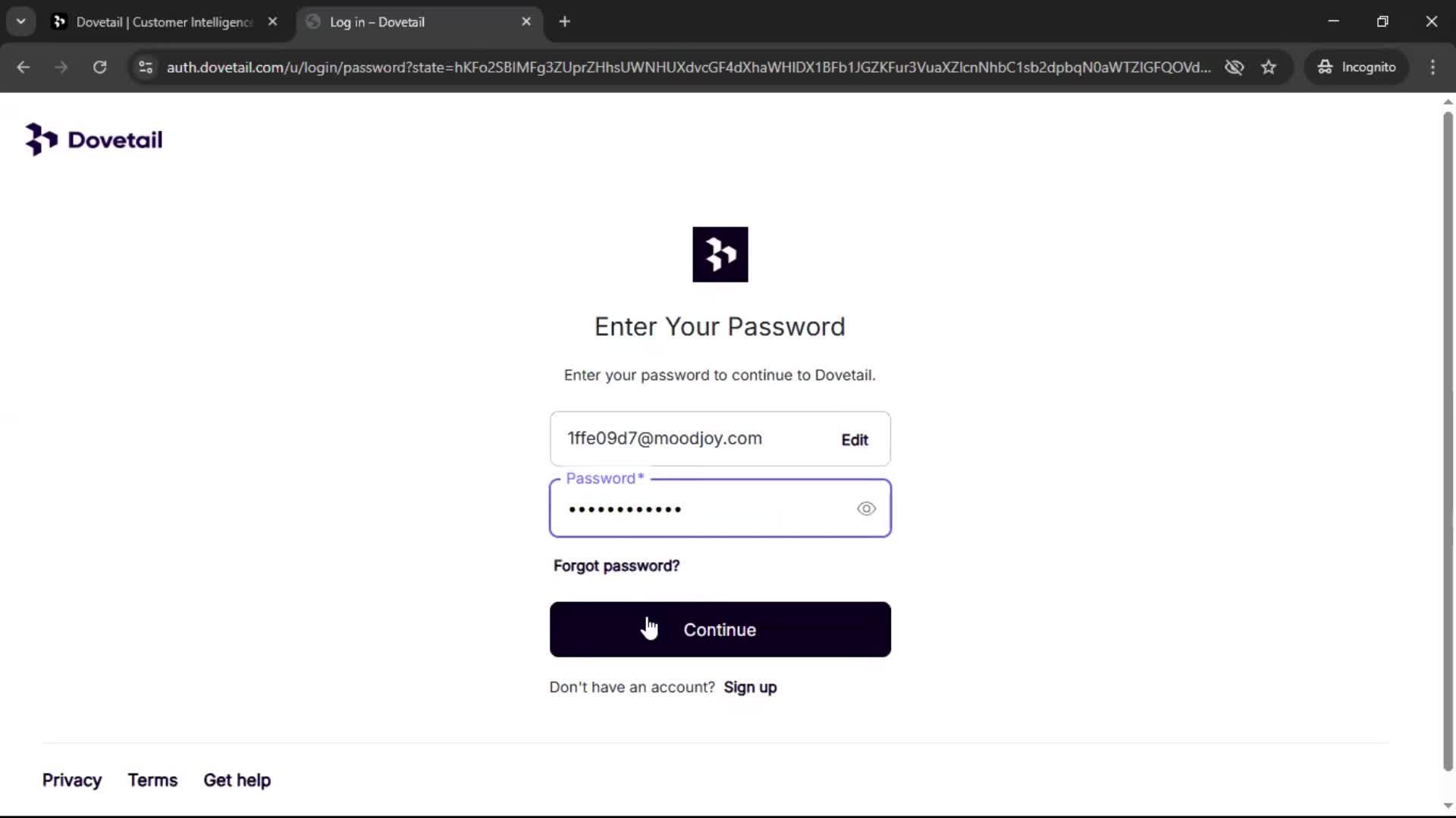 Logging in screenshot