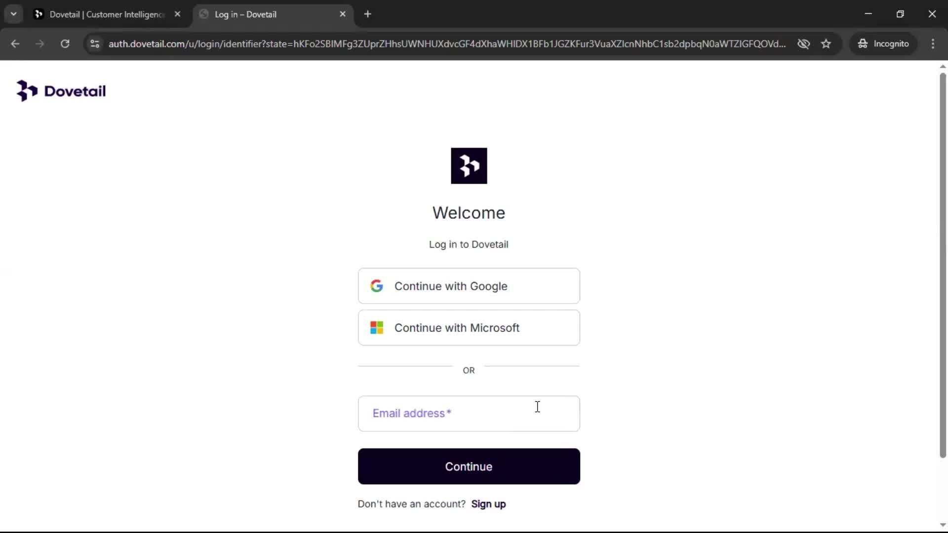 Logging in screenshot