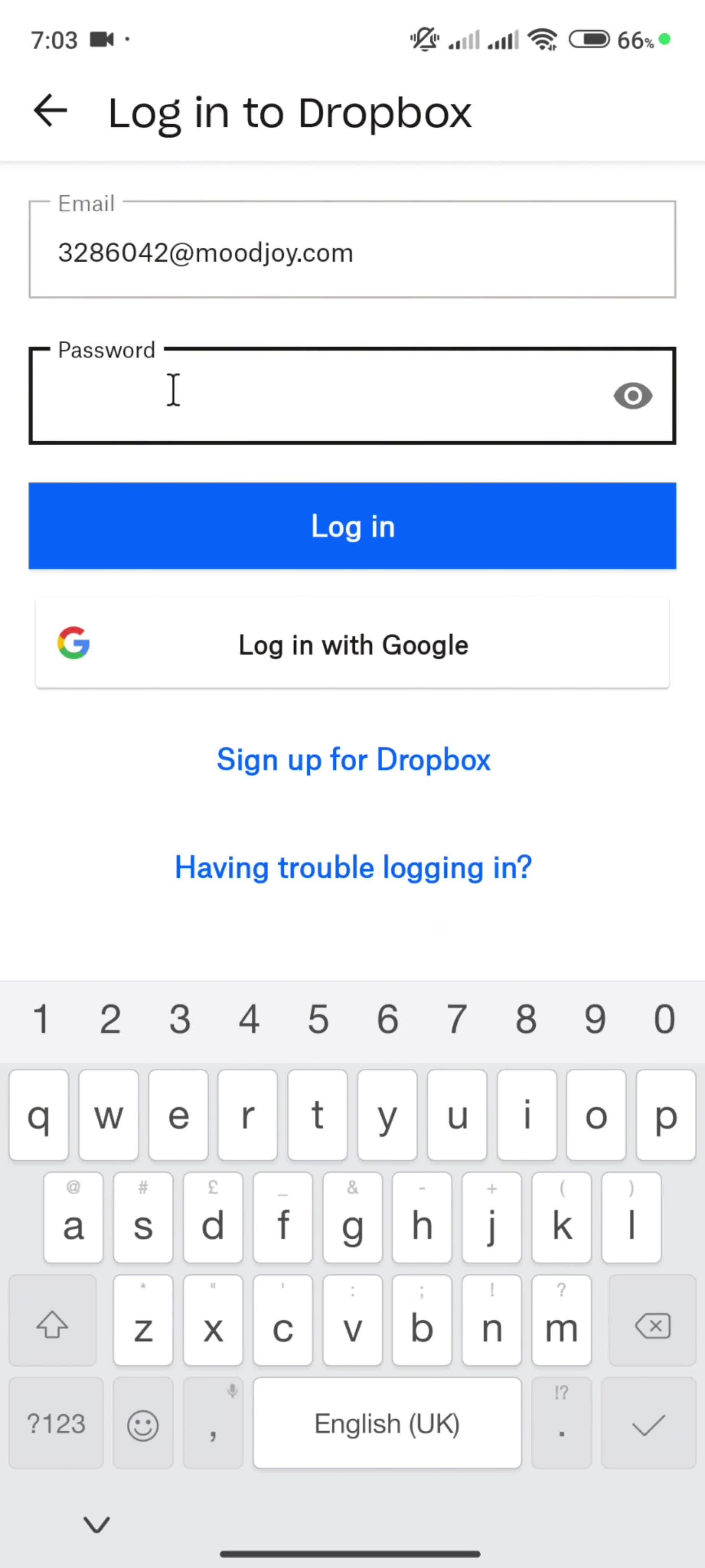 Logging in screenshot
