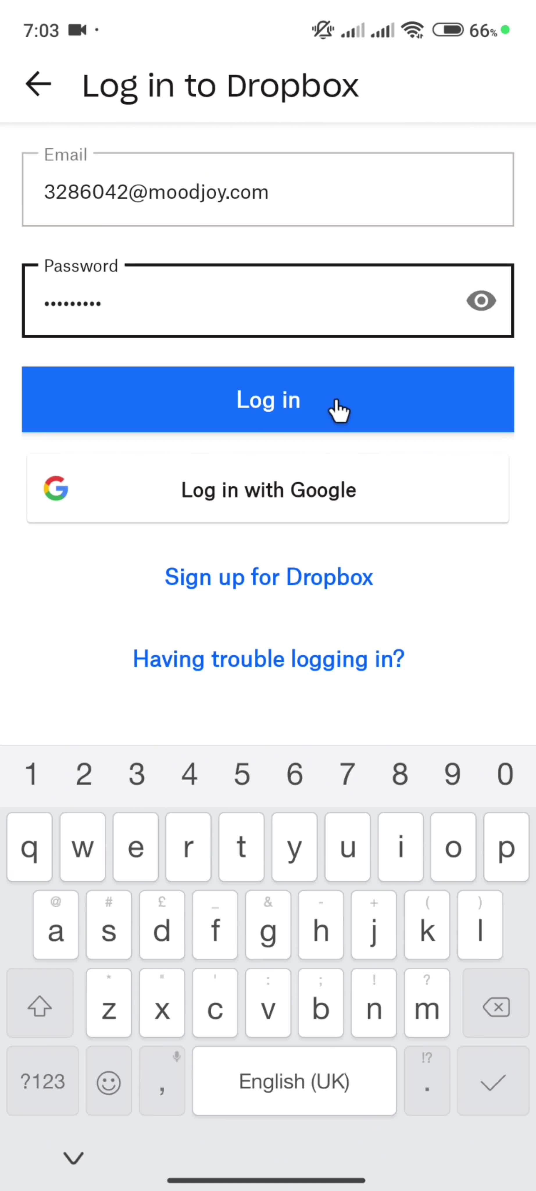 Logging in screenshot