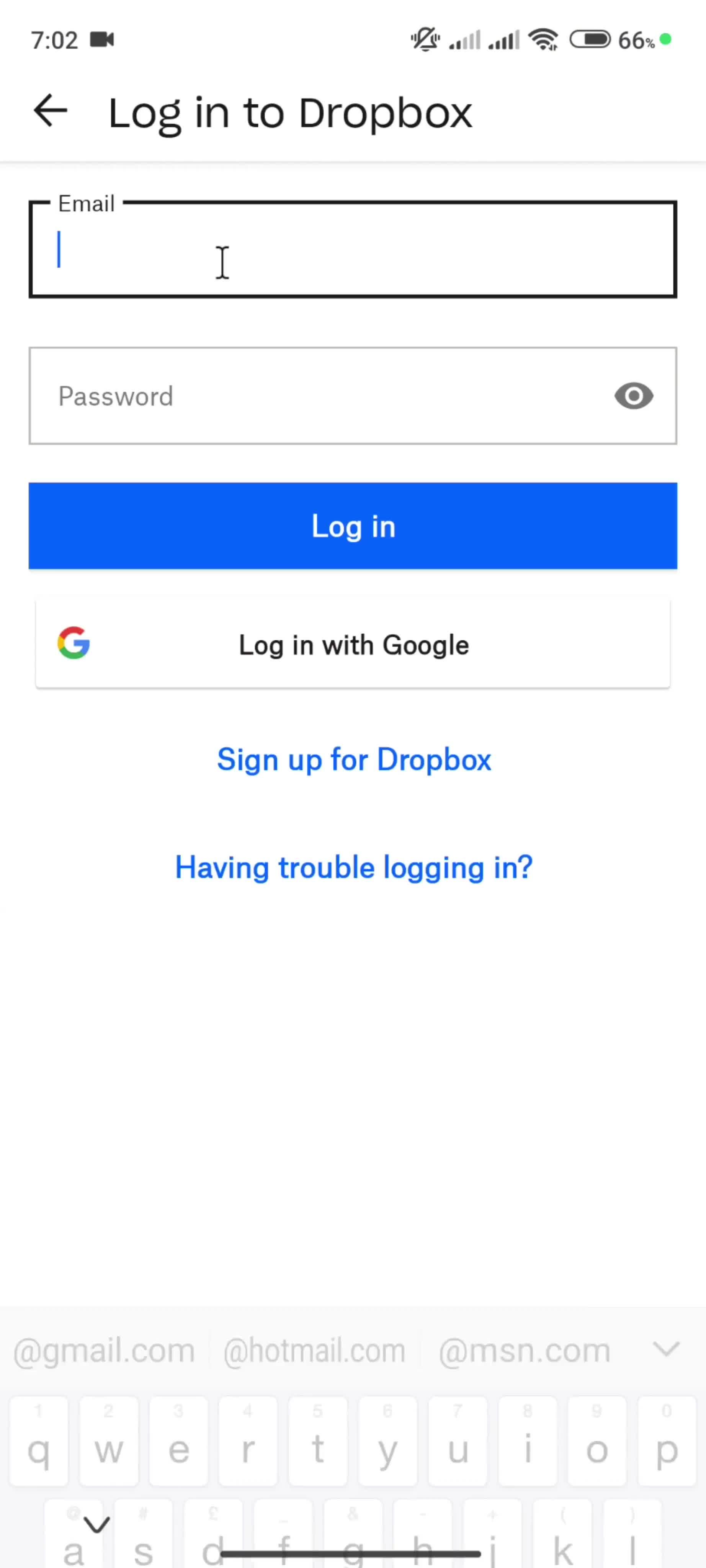 Logging in screenshot