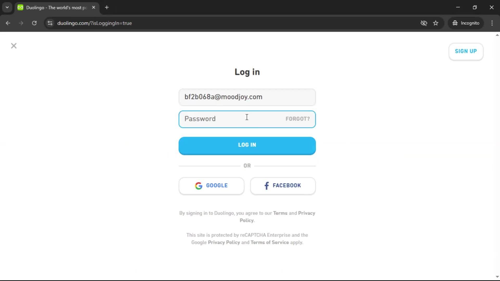 Logging in screenshot