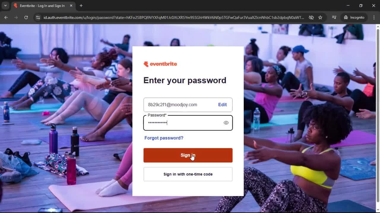 Logging in screenshot
