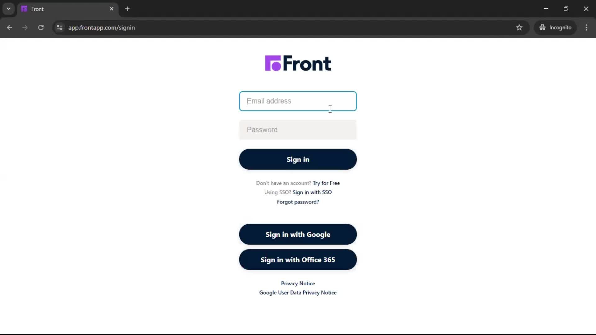 Logging in screenshot