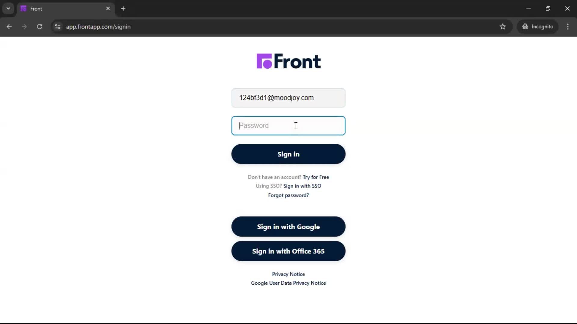 Logging in screenshot