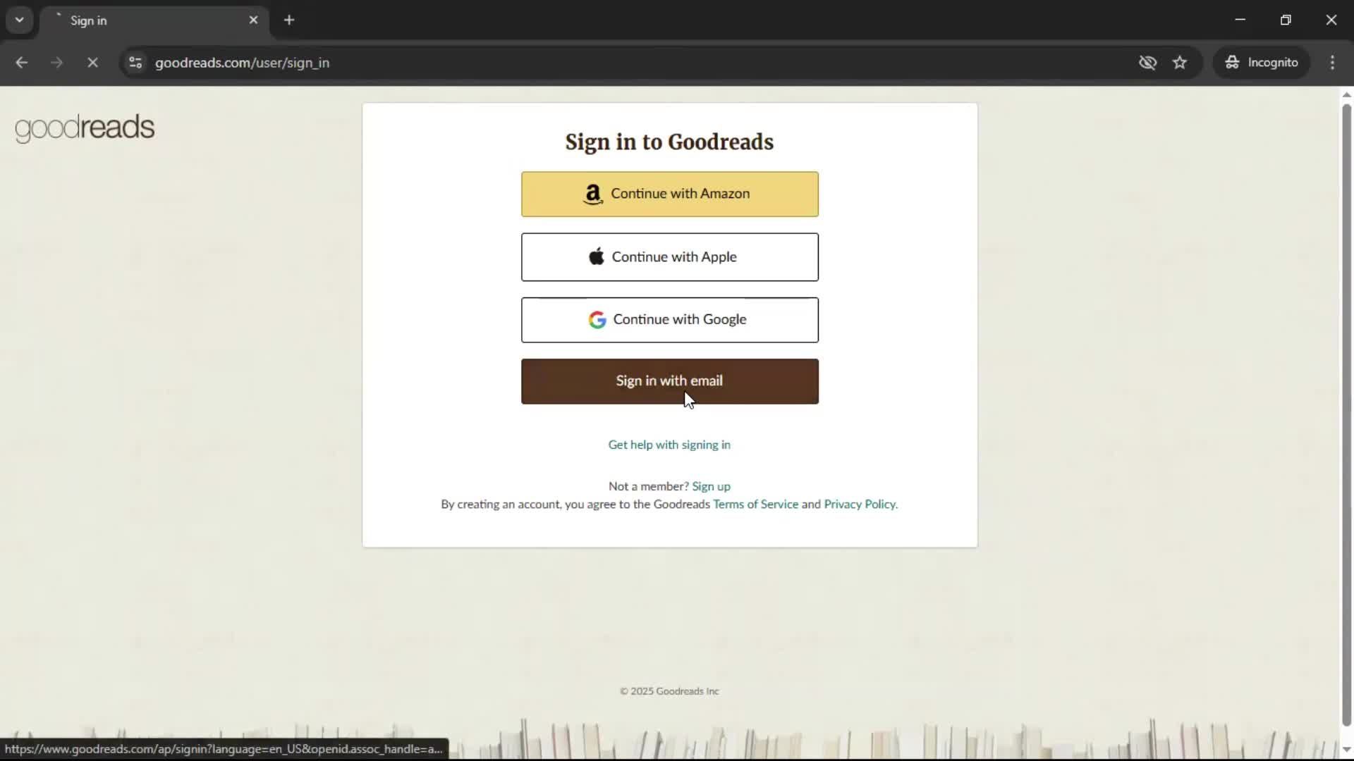 Logging in screenshot