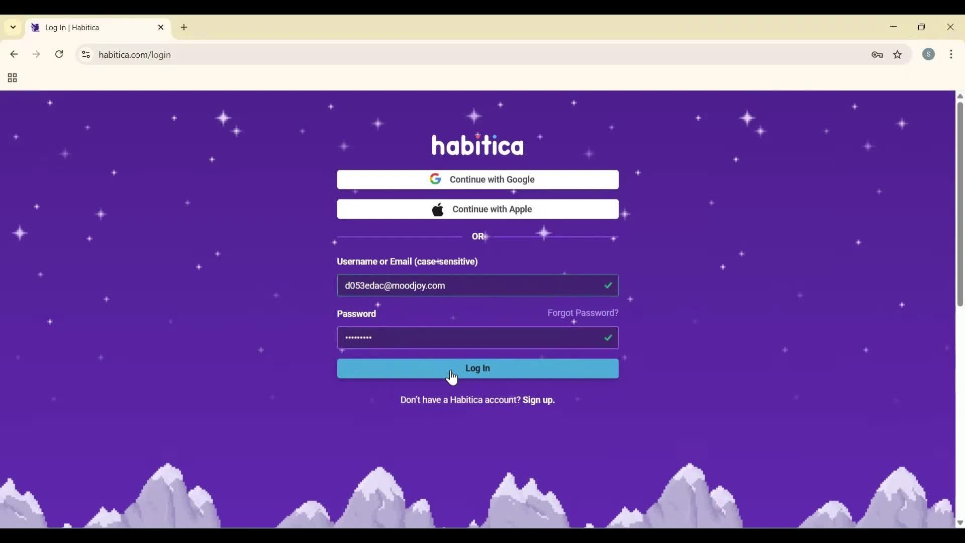 Logging in screenshot