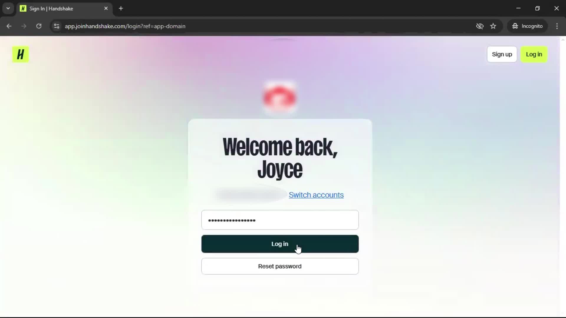 Logging in screenshot