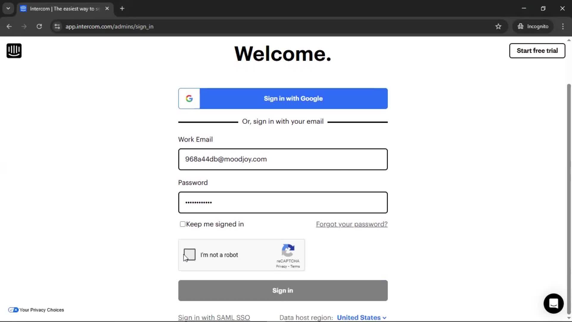 Logging in screenshot