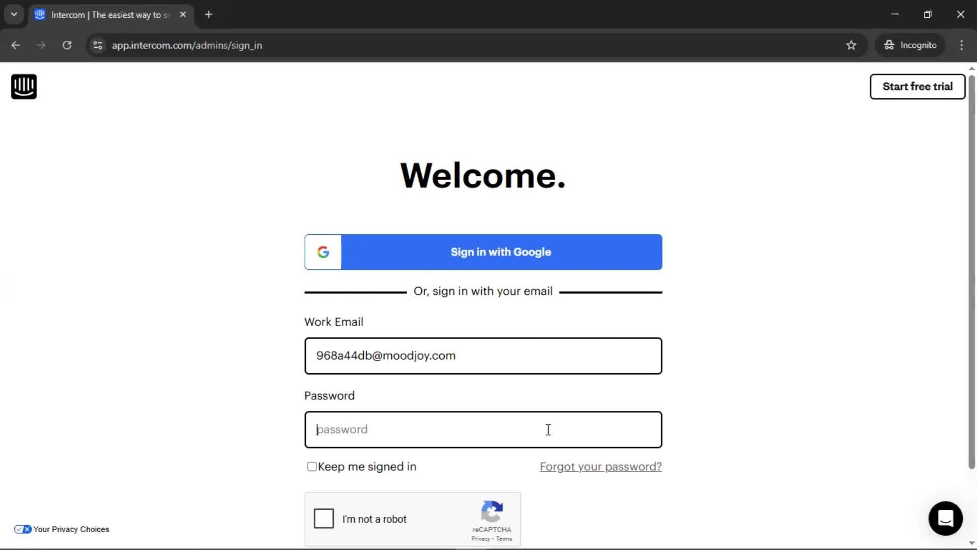 Logging in screenshot