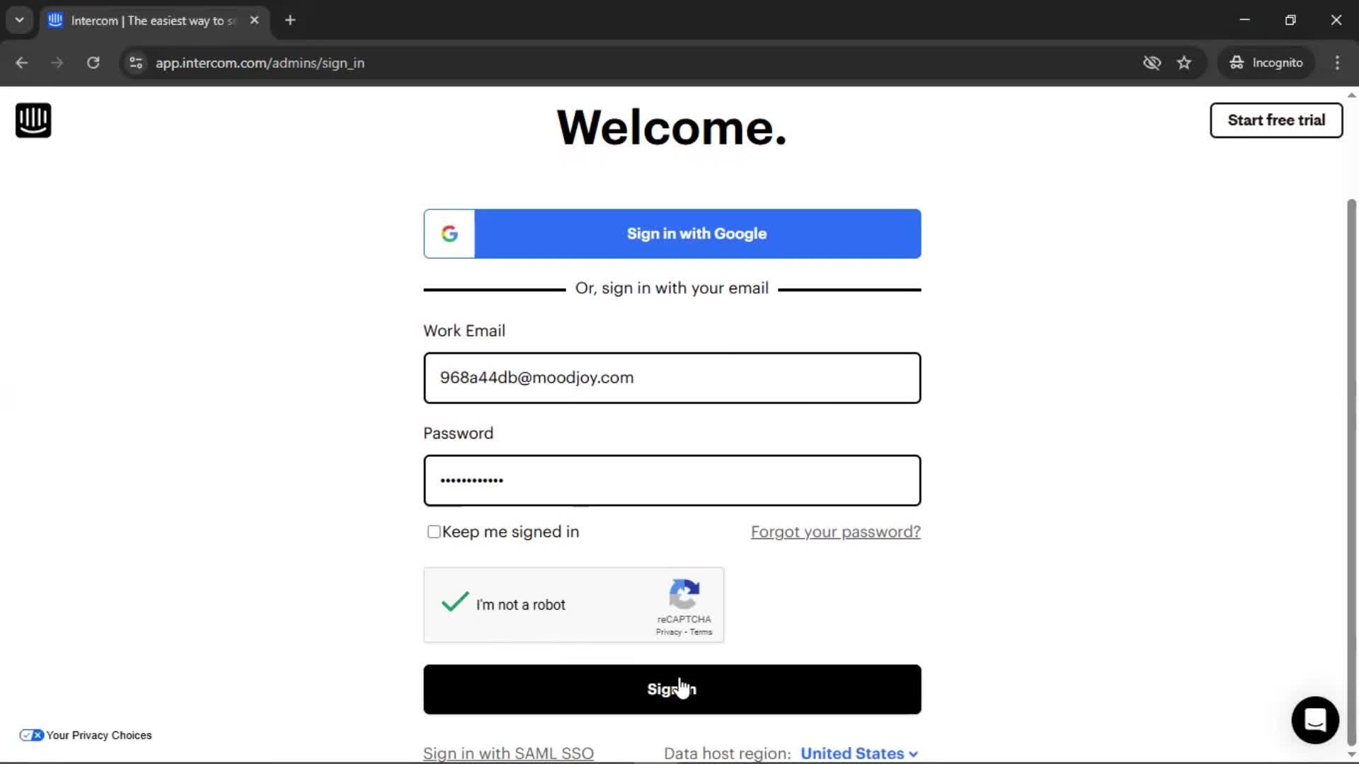 Logging in screenshot