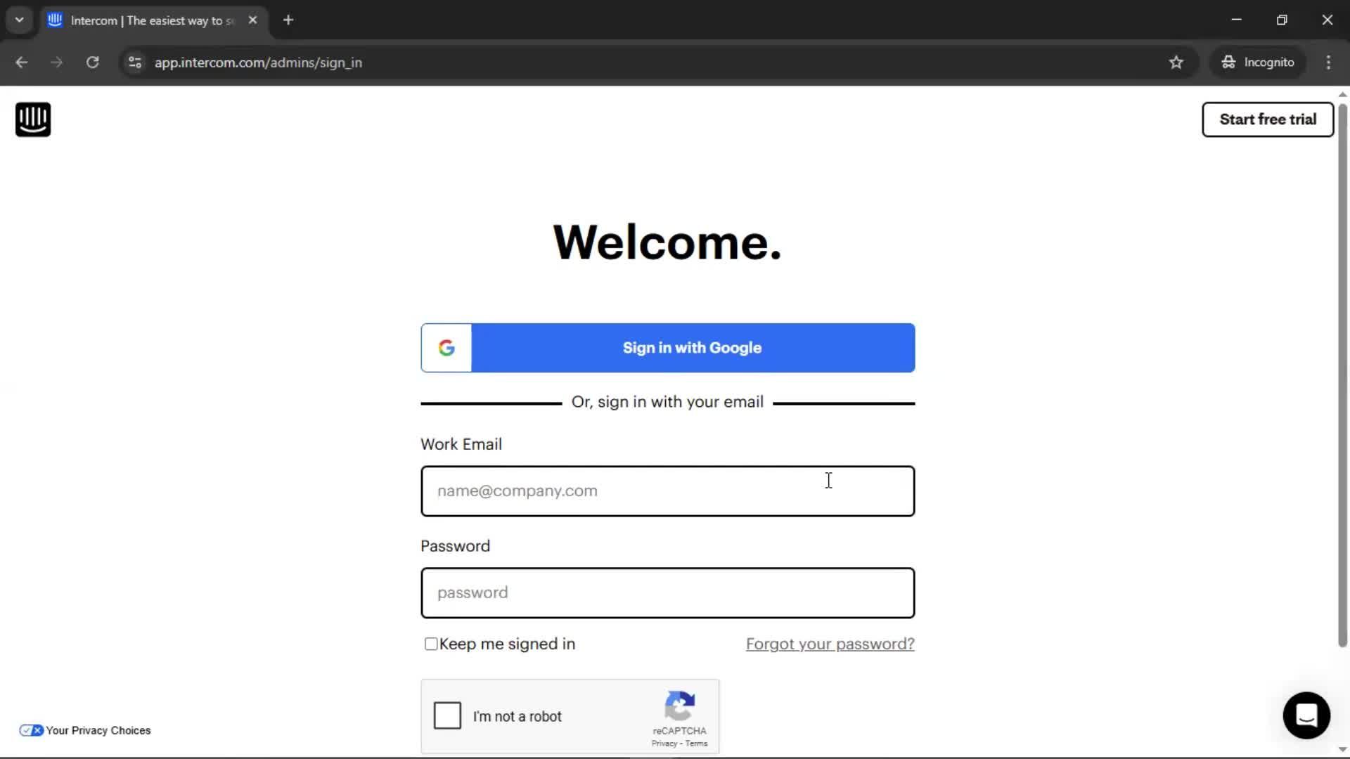 Logging in screenshot