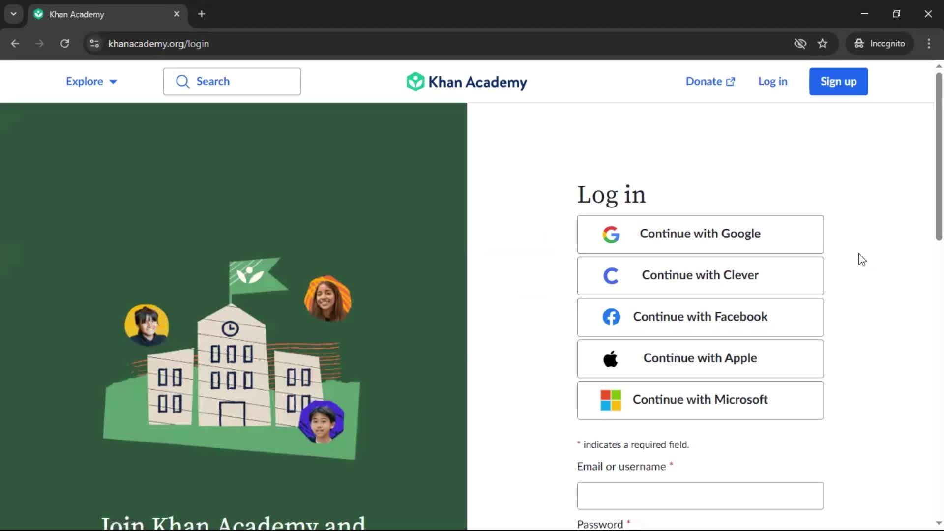 Logging in screenshot