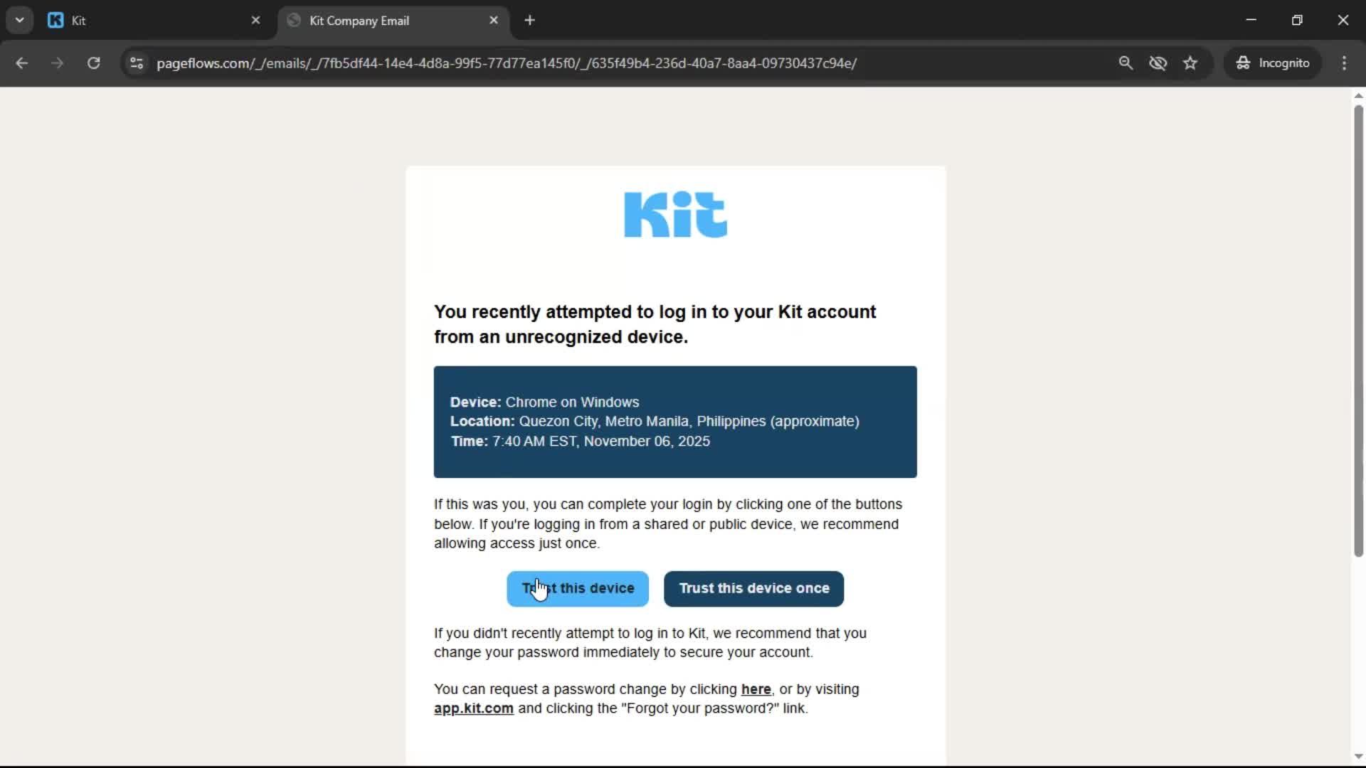 Logging in screenshot