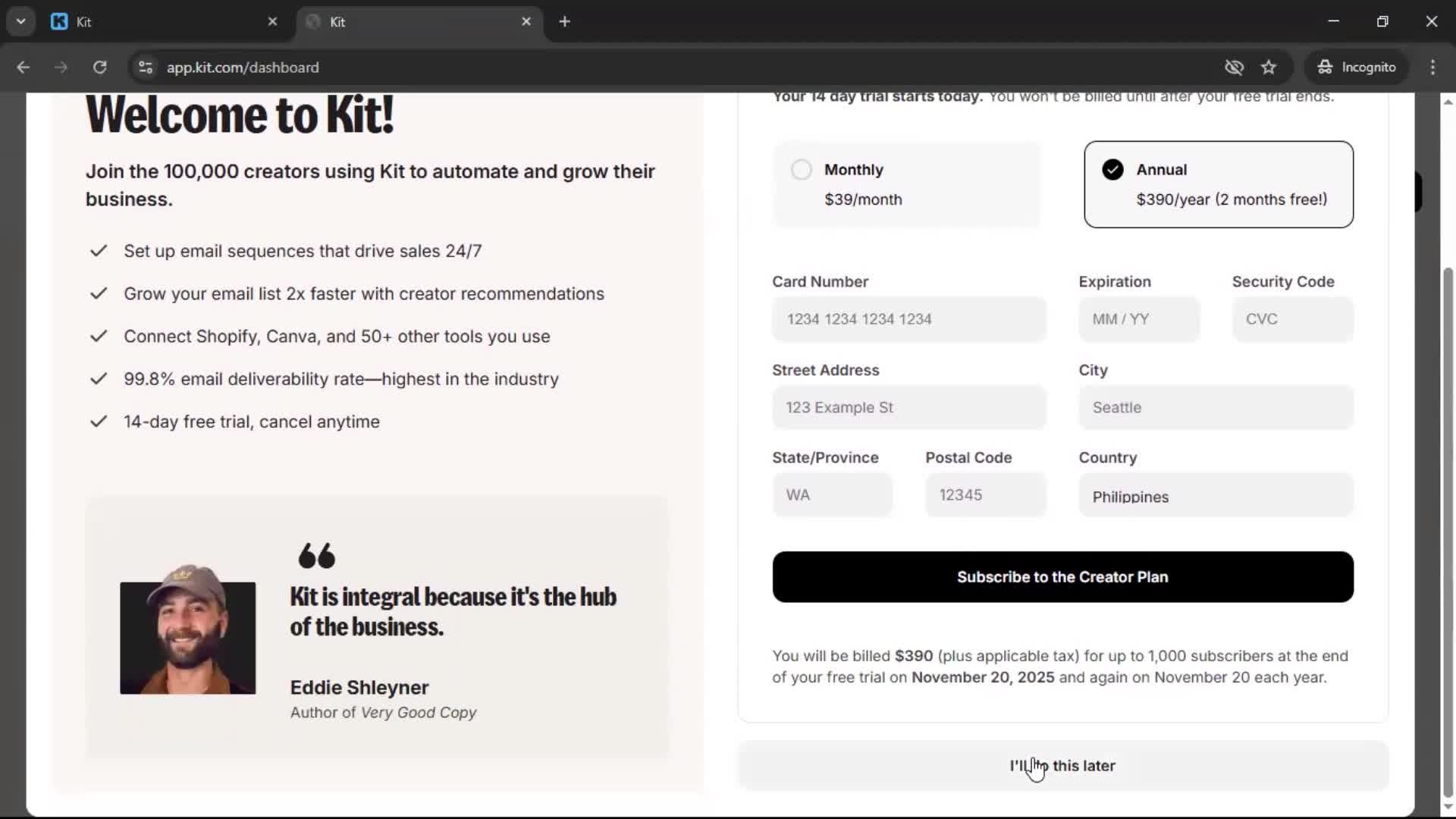 Logging in screenshot
