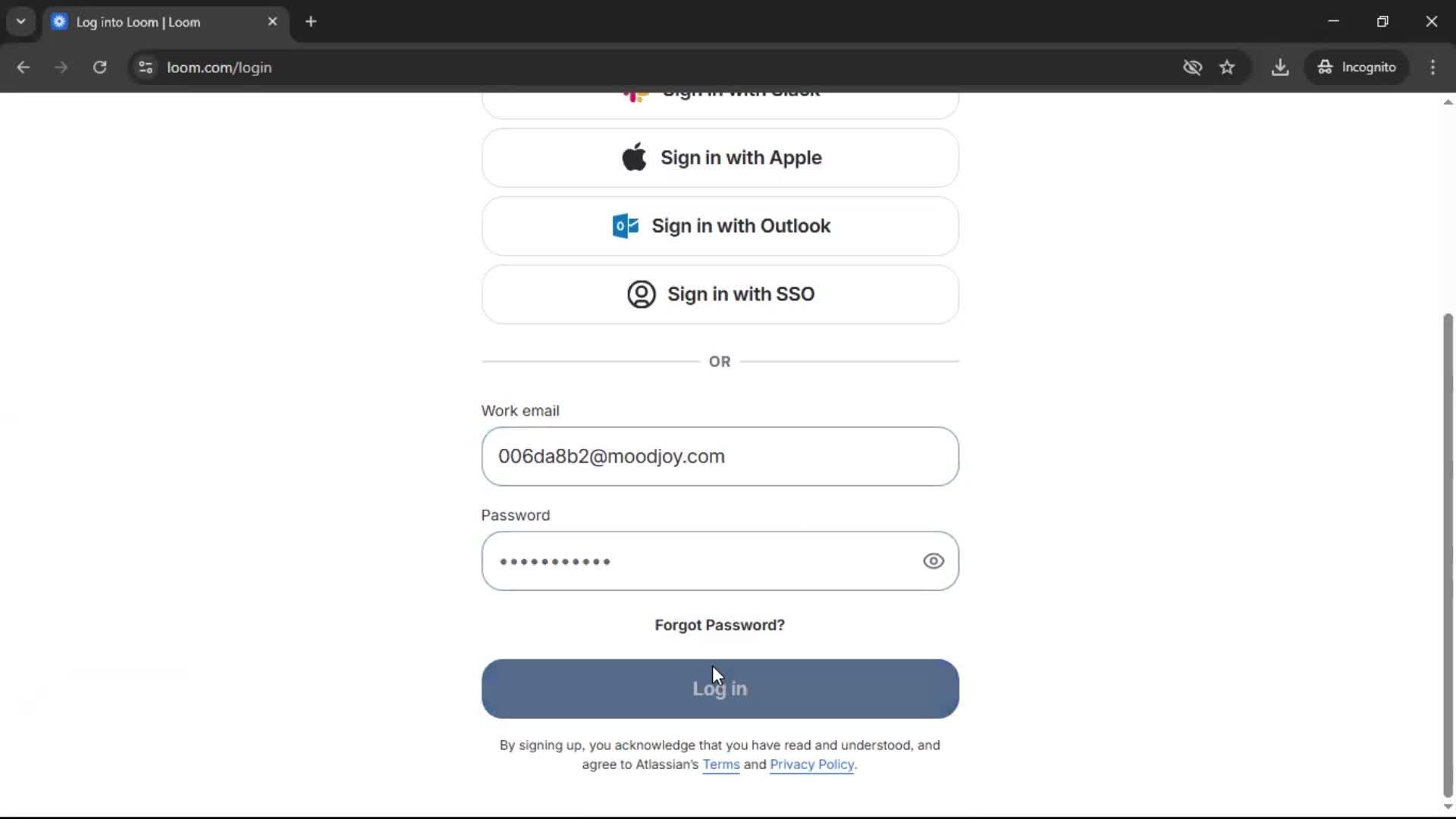 Logging in screenshot