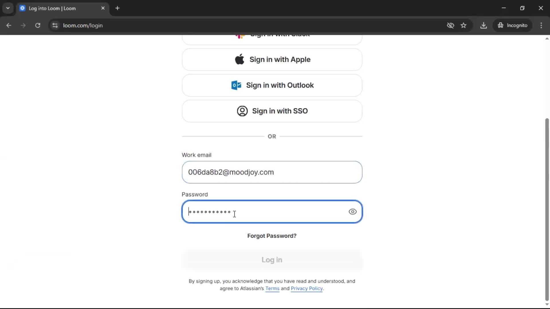 Logging in screenshot