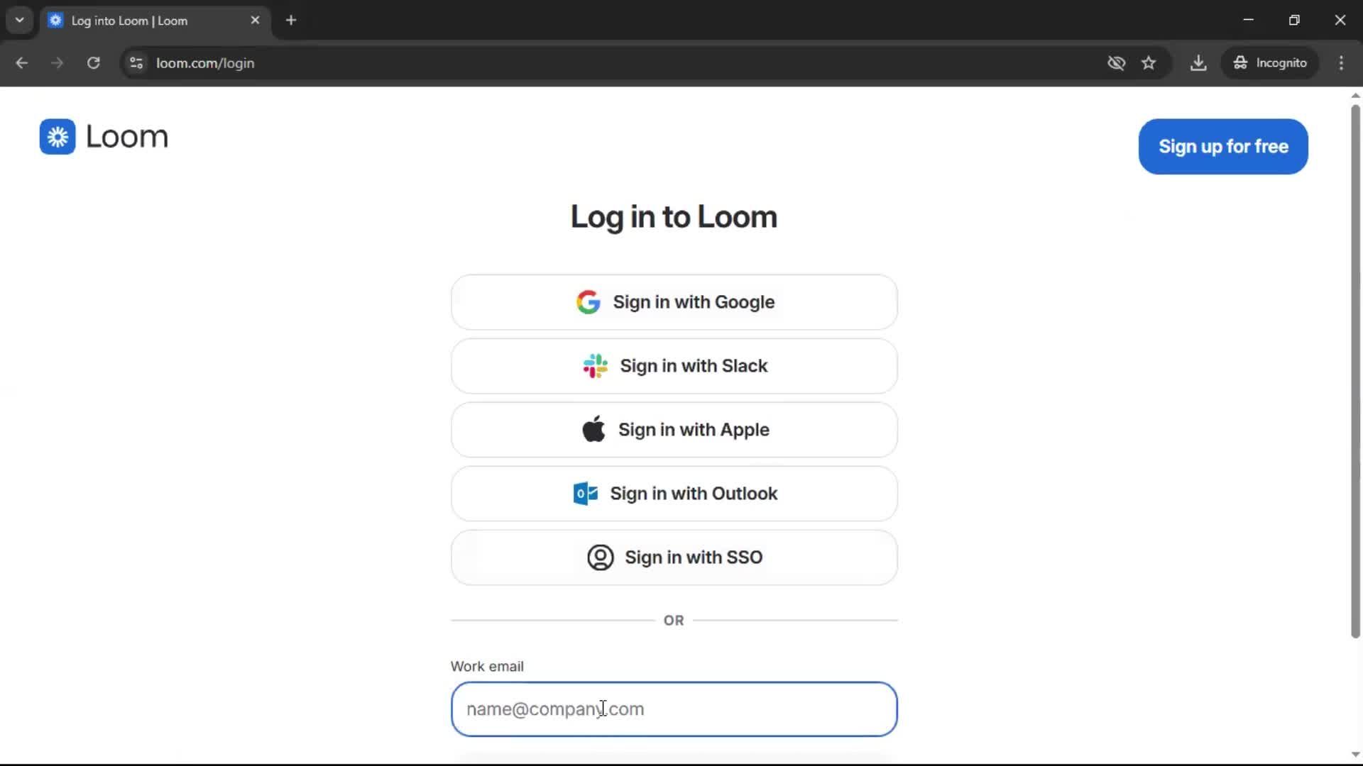 Logging in screenshot