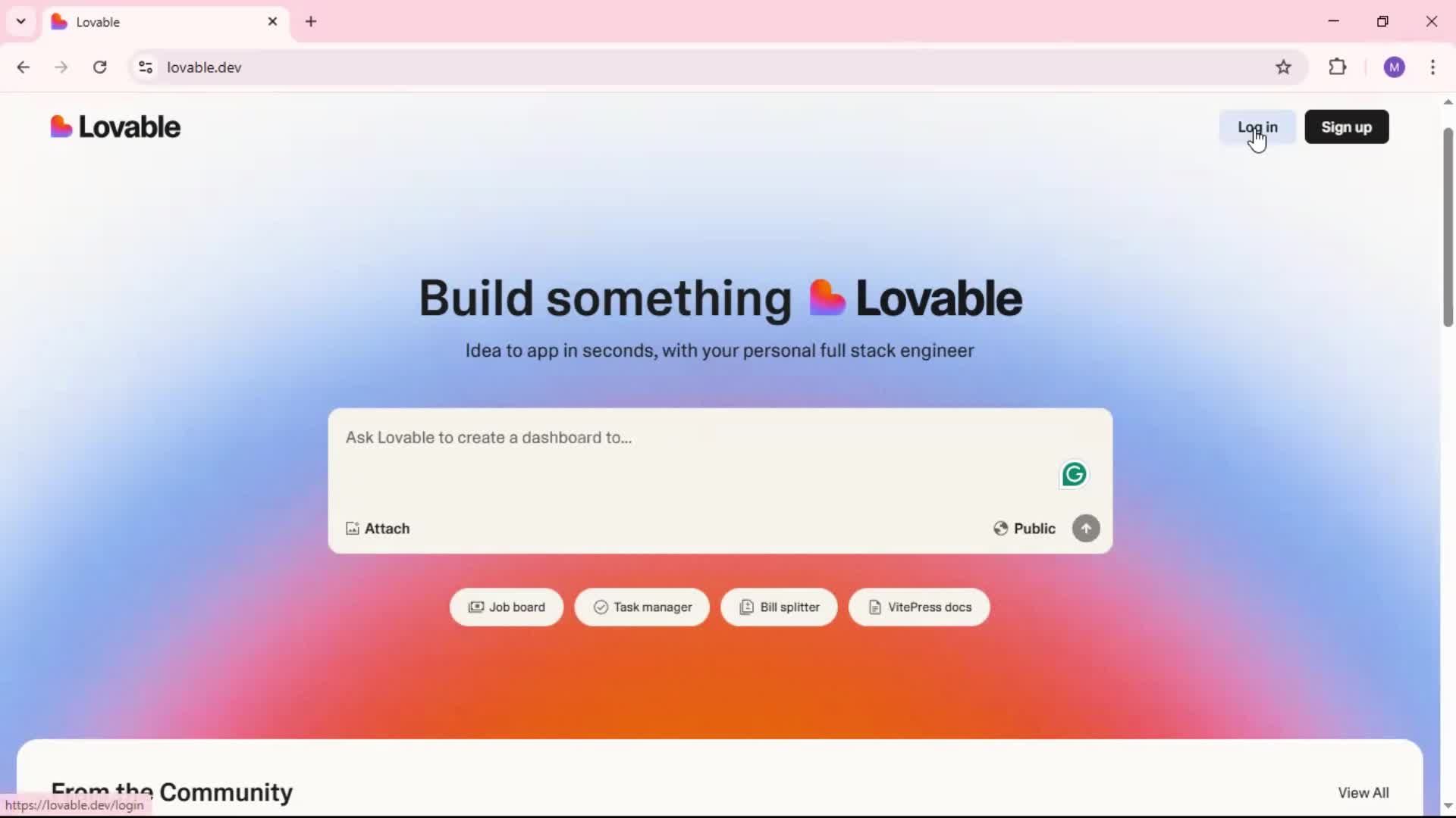 Logging in screenshot