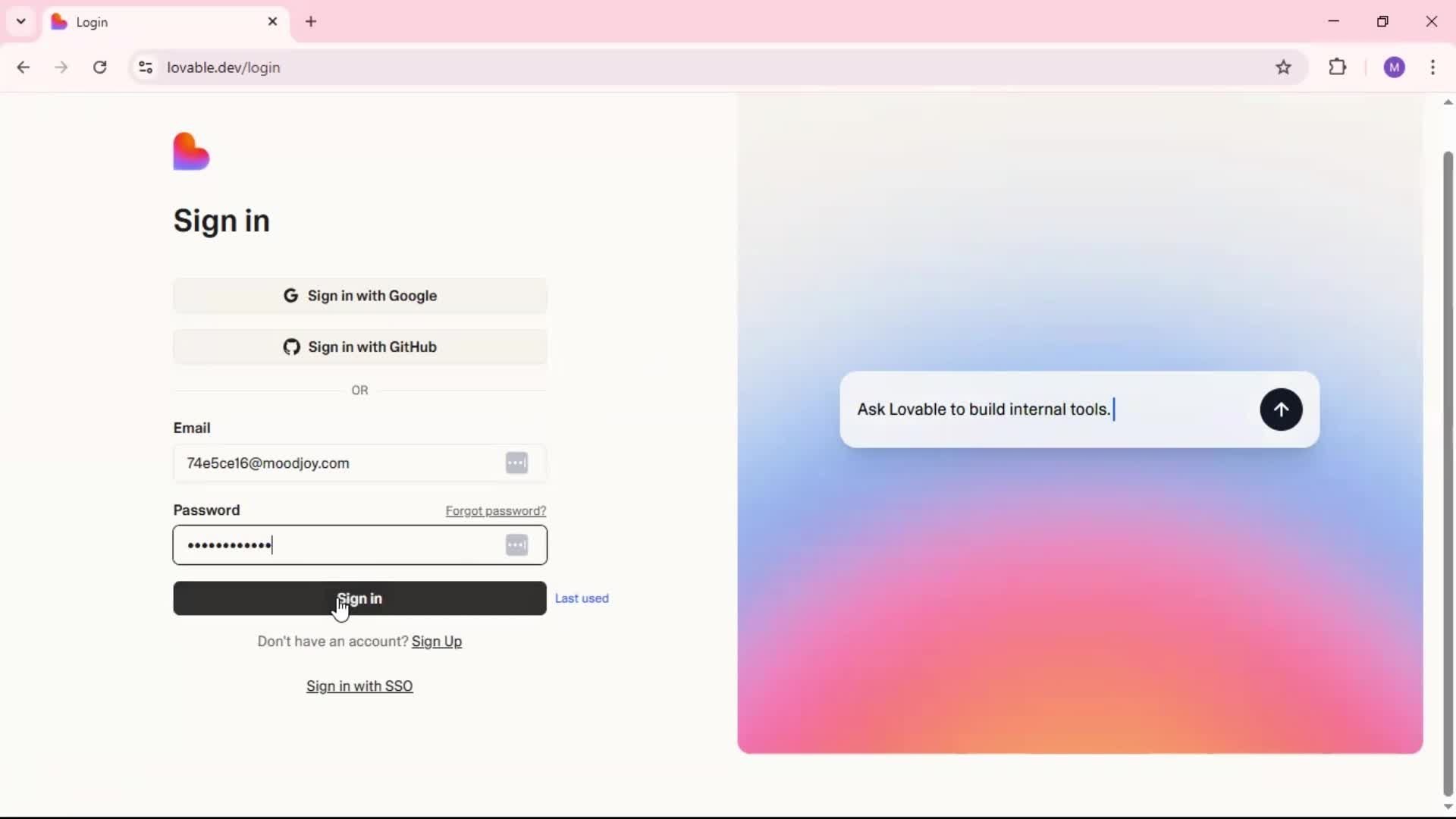 Logging in screenshot
