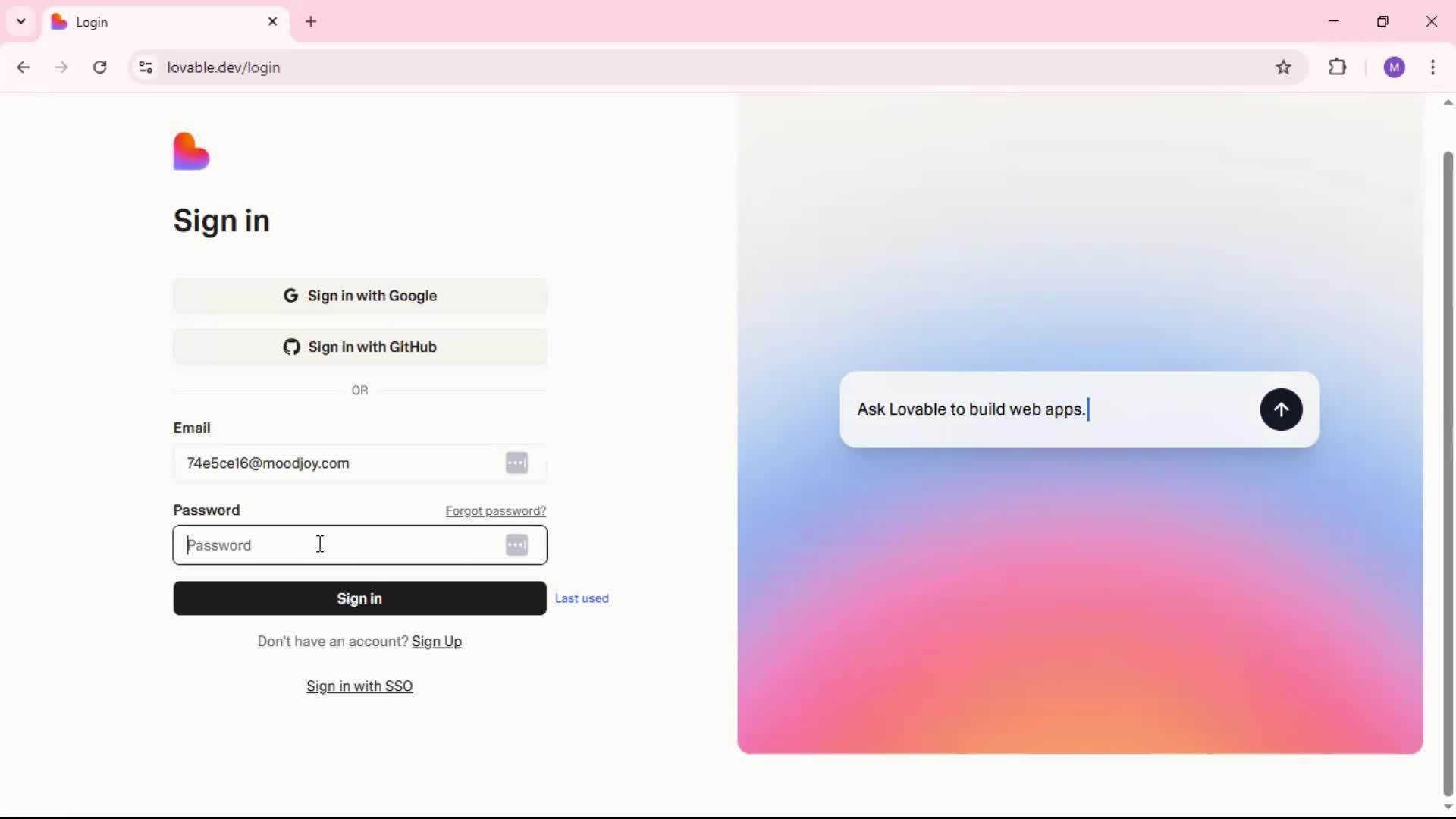 Logging in screenshot