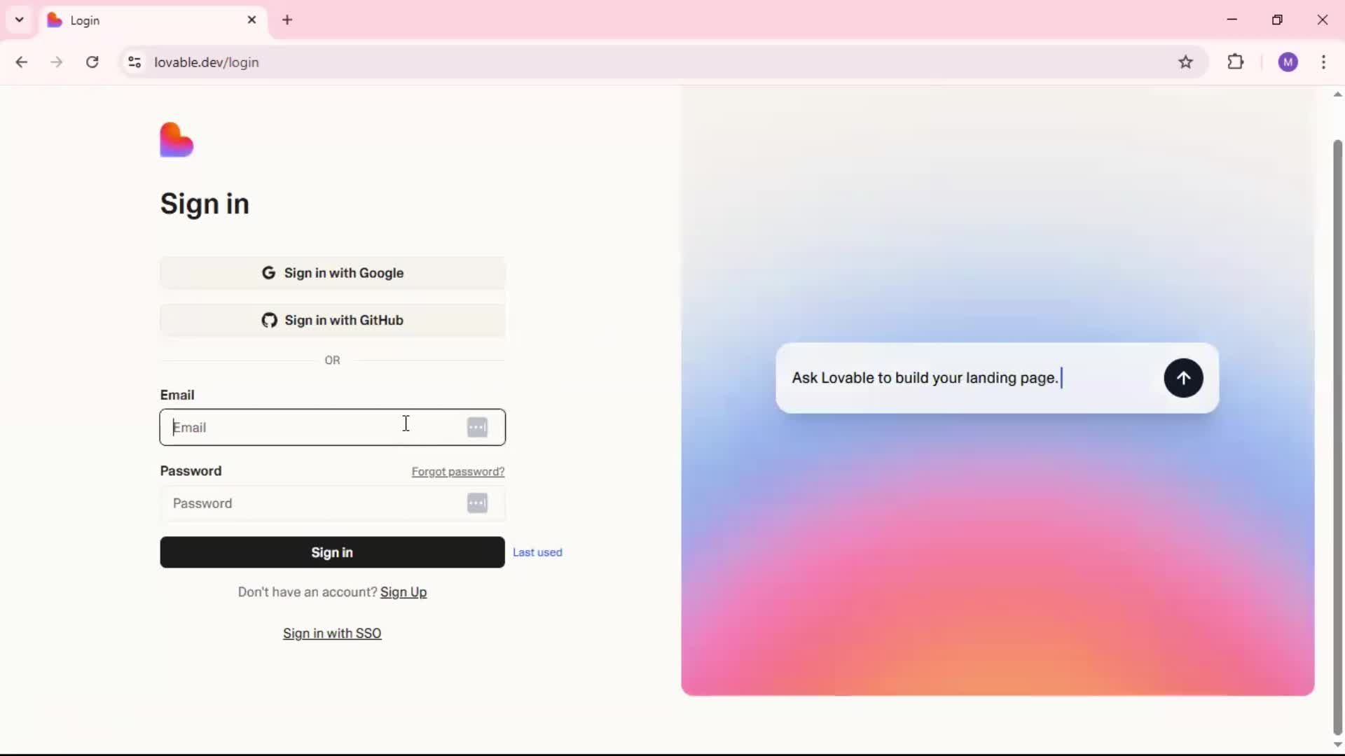 Logging in screenshot