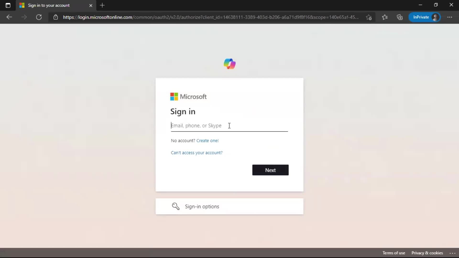 Logging in screenshot