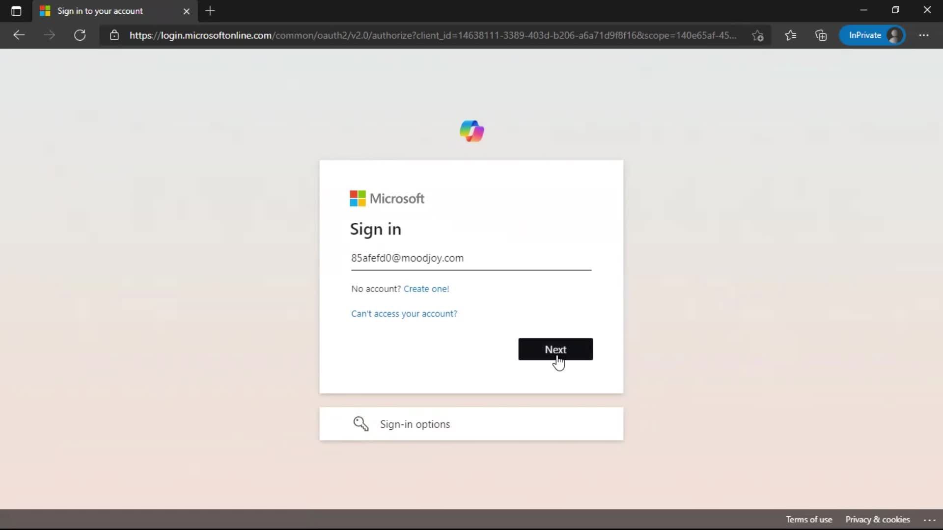 Logging in screenshot