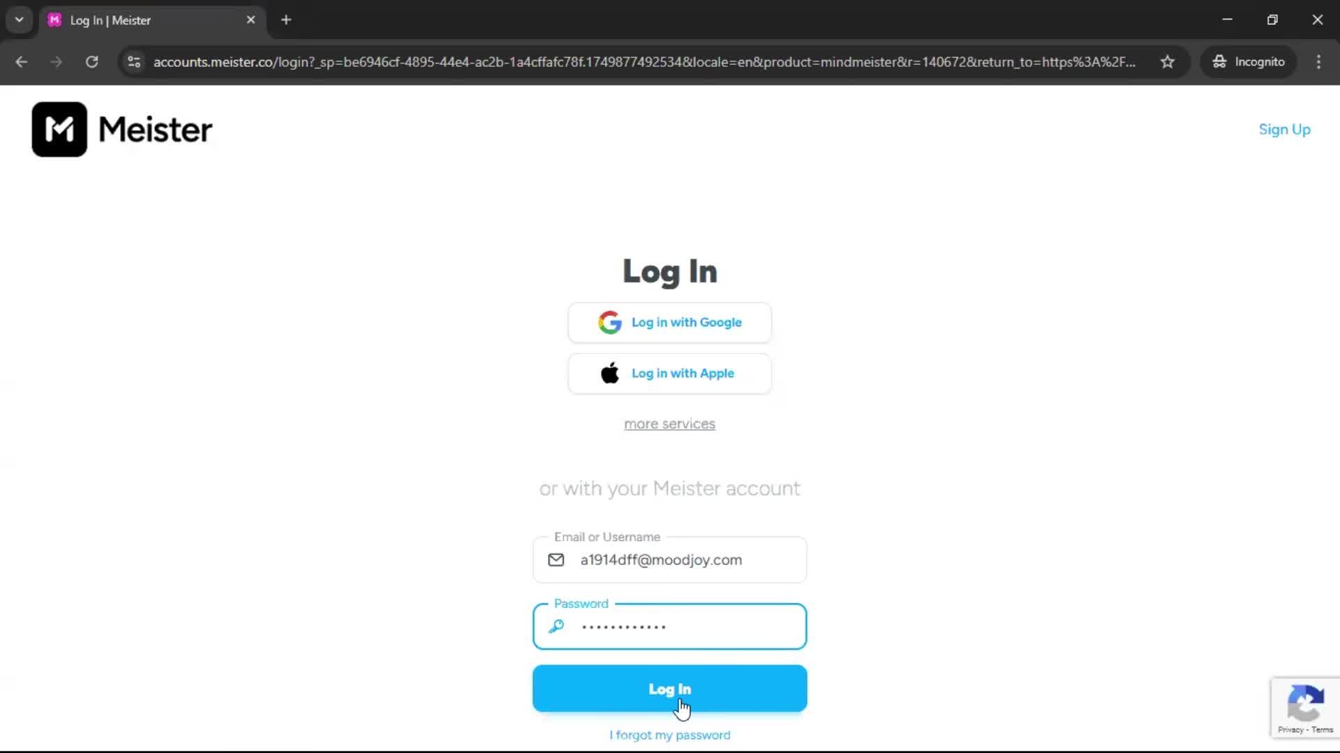 Logging in screenshot