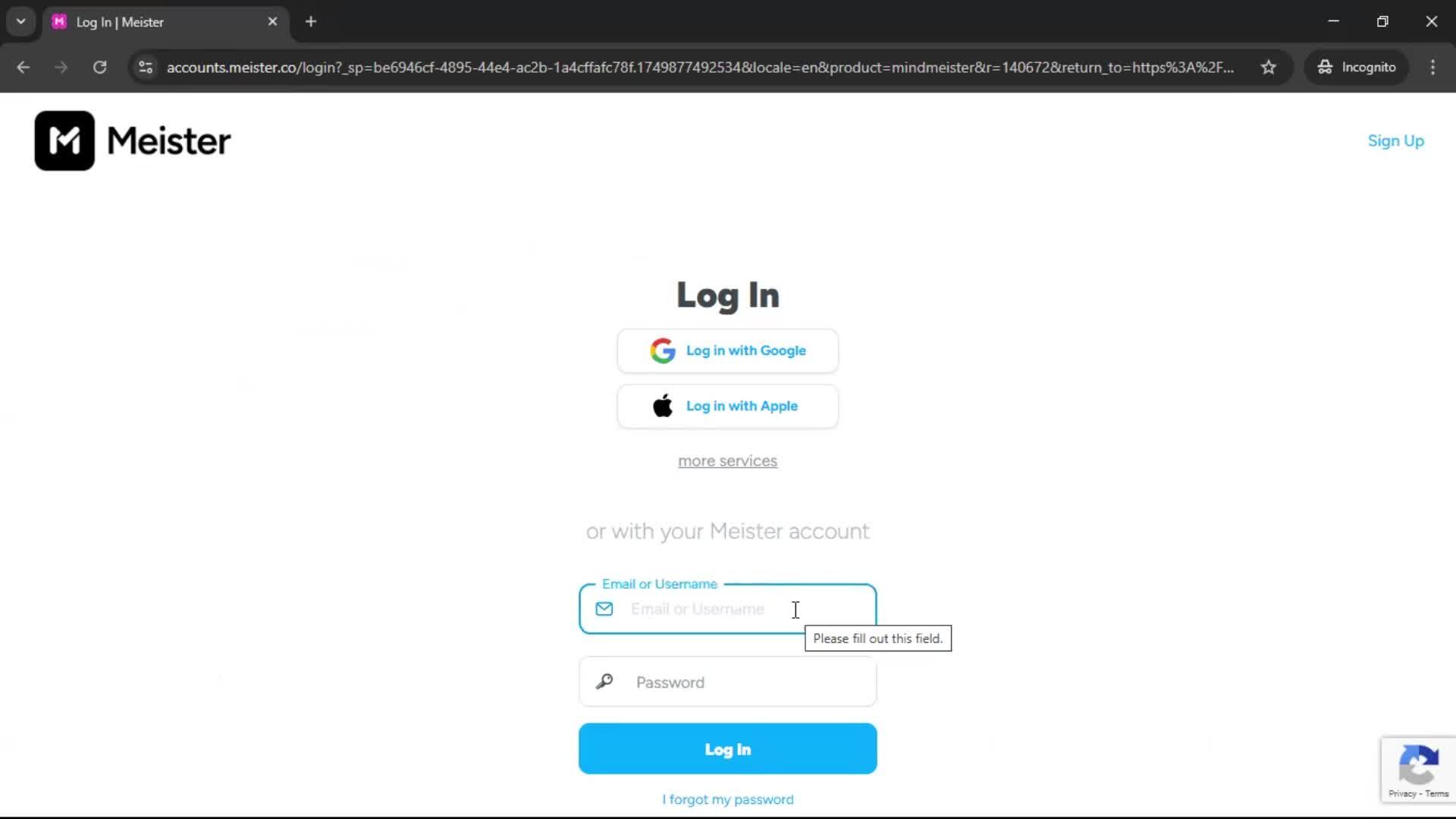 Logging in screenshot